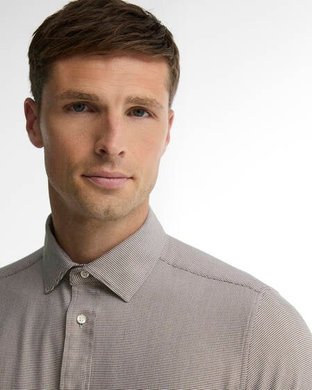 Camicia Beckdale a maniche lunghe leggermente aderente con motivo pied-de-poule Stone