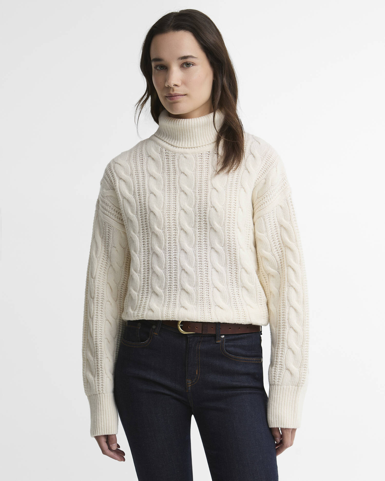 Barbour Rollkragenpullover Agatha Wool Cable Knit Ecru image number 0