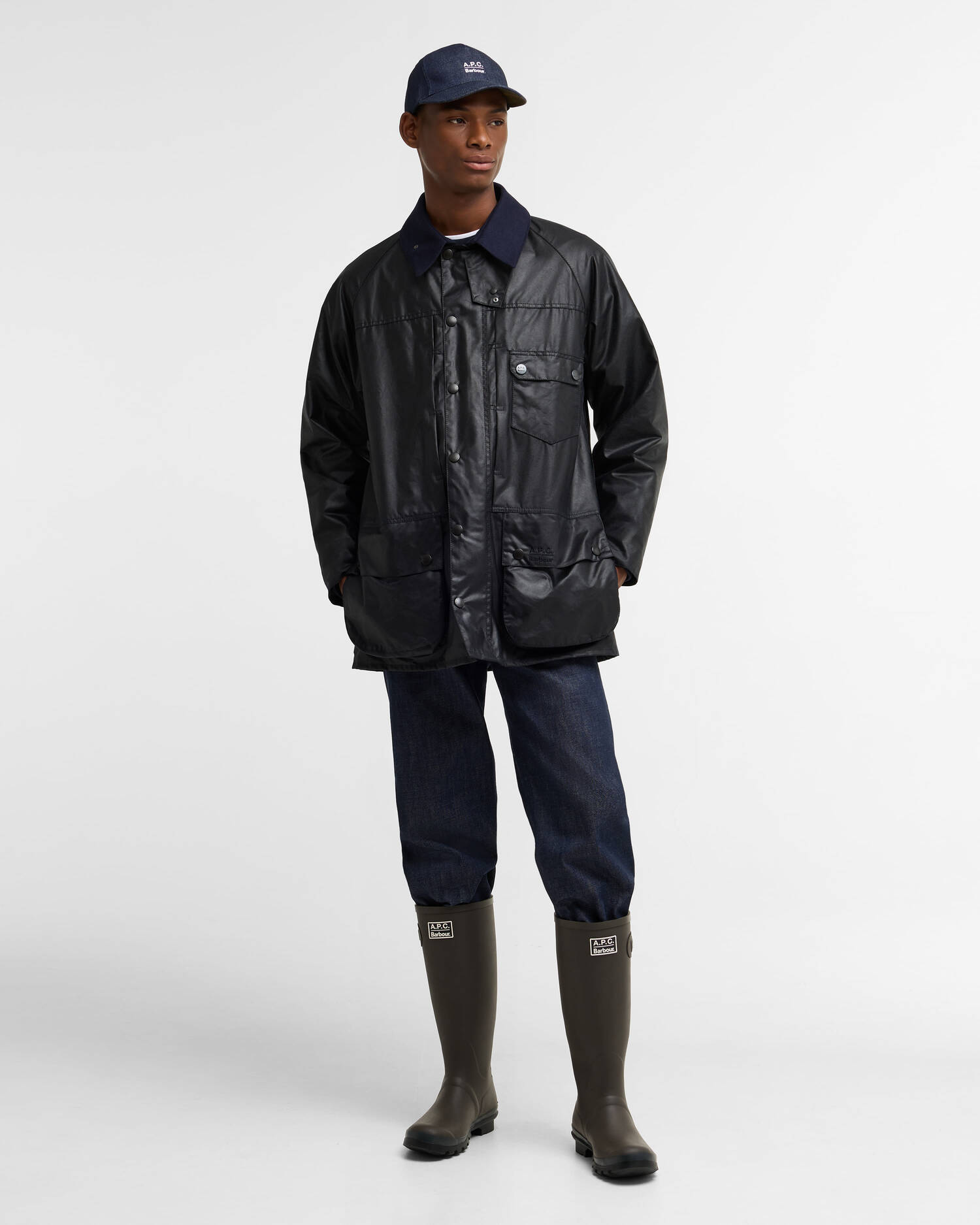 Barbour x A.P.C. Beaufort Waxed Jacket Dark Navy image number 1