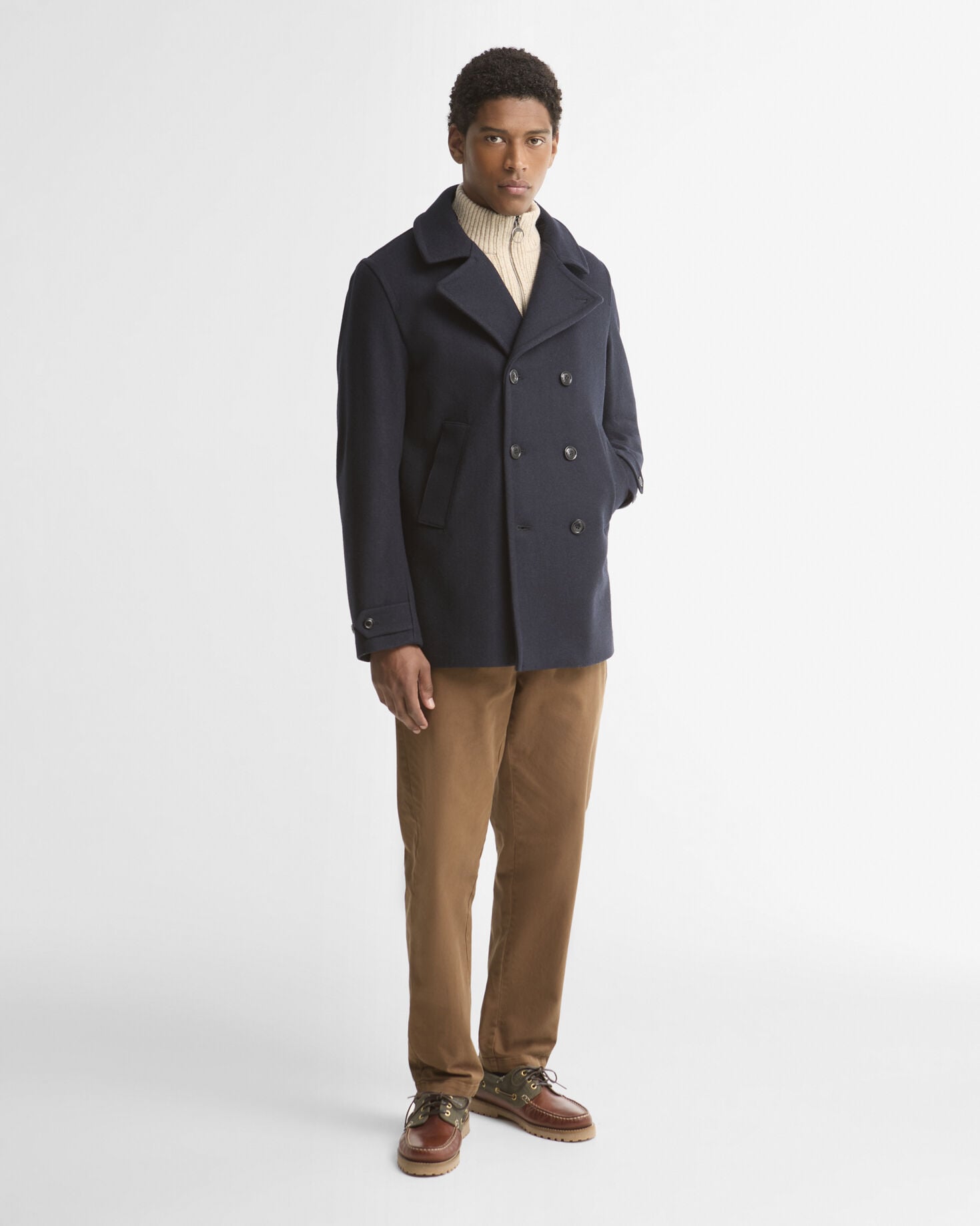 Polzeath Wool Pea Coat Navy