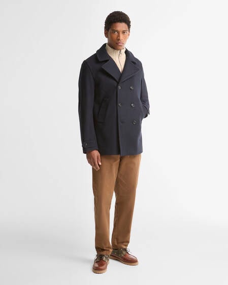Polzeath Wool Pea Coat Navy