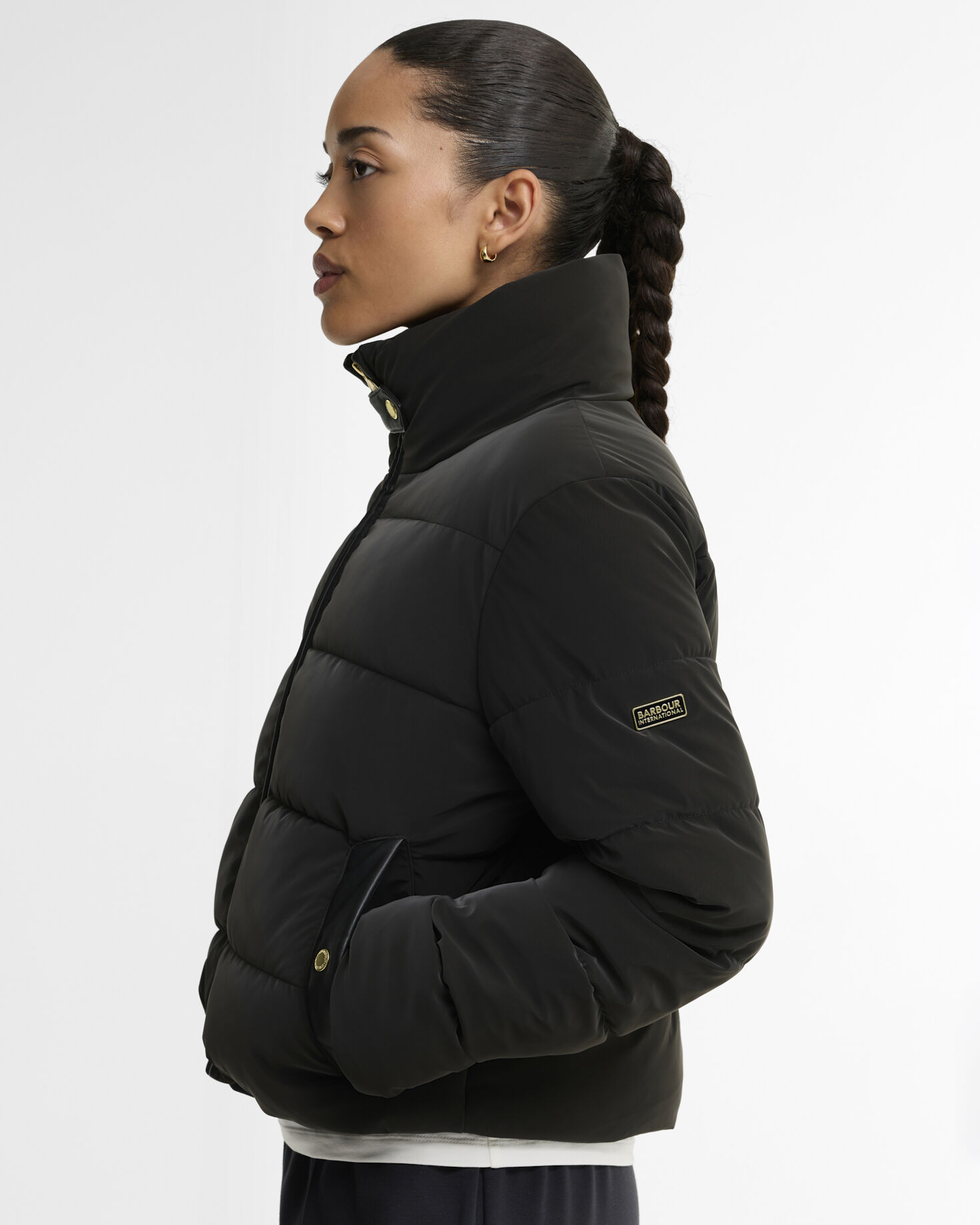 Halina Faux-Velvet Puffer Jacket Black