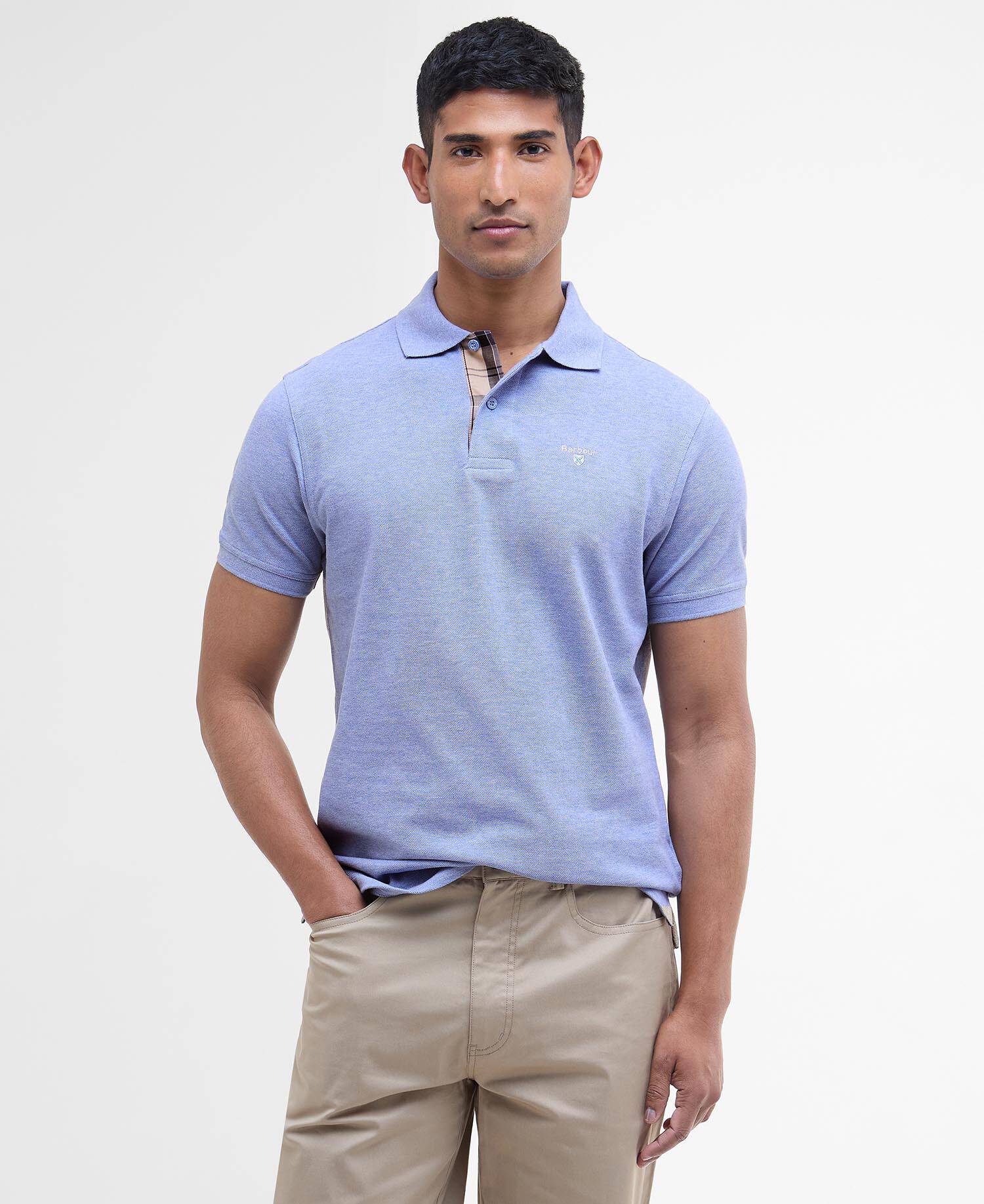 Tartan Pique Polo Shirt Sky Marl-Dress image number 0