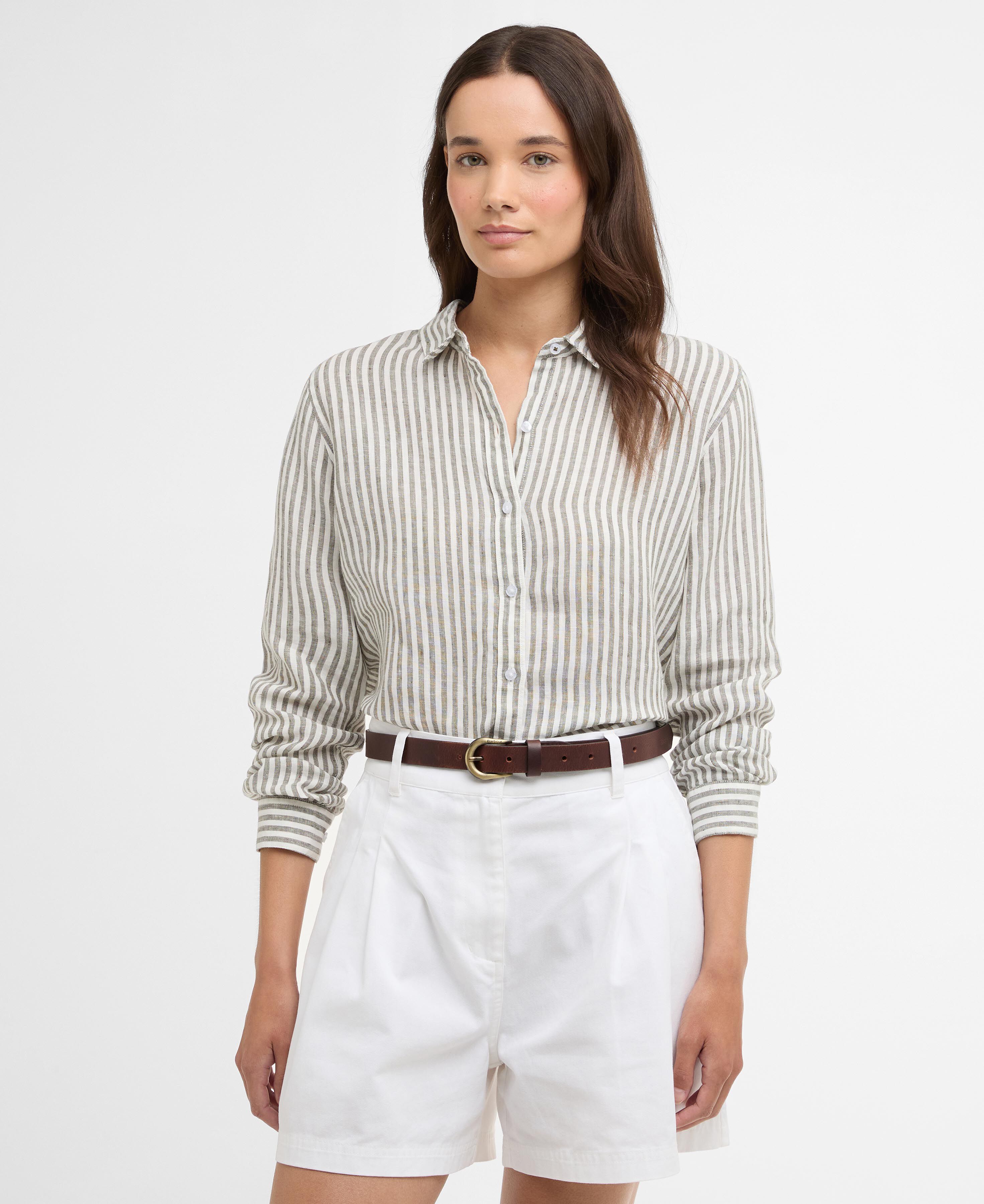 Bluse Marine Long-Sleeved Relaxed Dusky Khaki Stripe