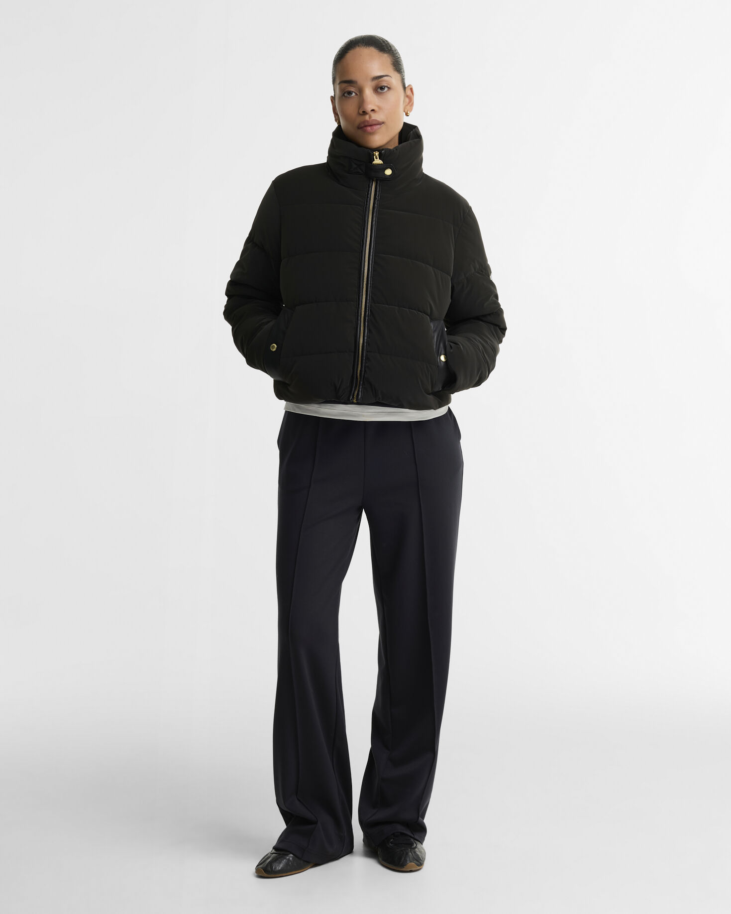 Halina Faux-Velvet Puffer Jacket Black