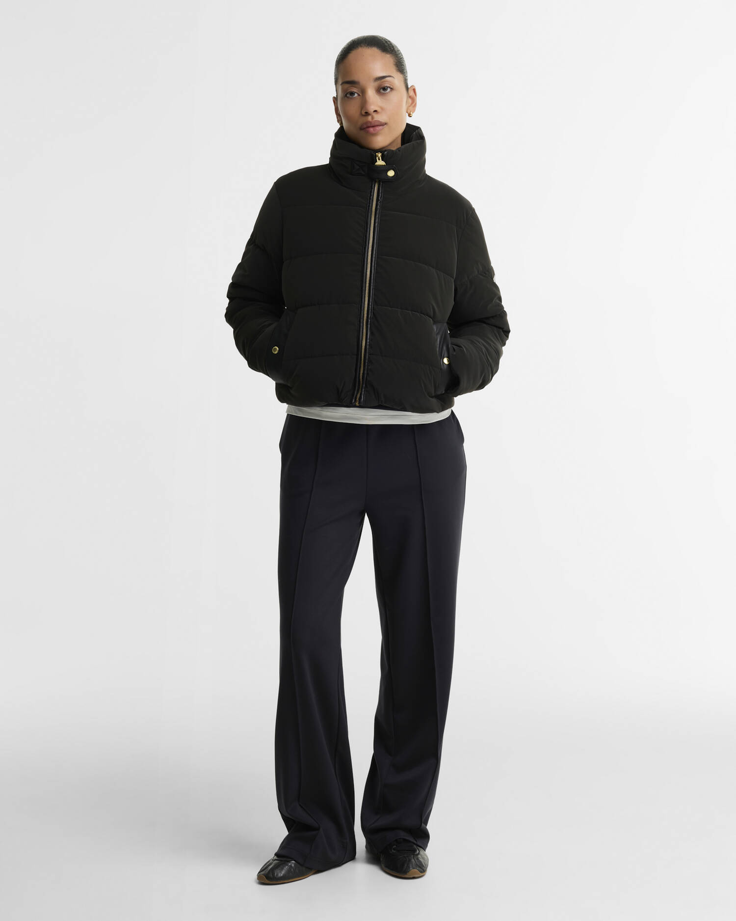 Halina Faux-Velvet Puffer Jacket Black image number 1