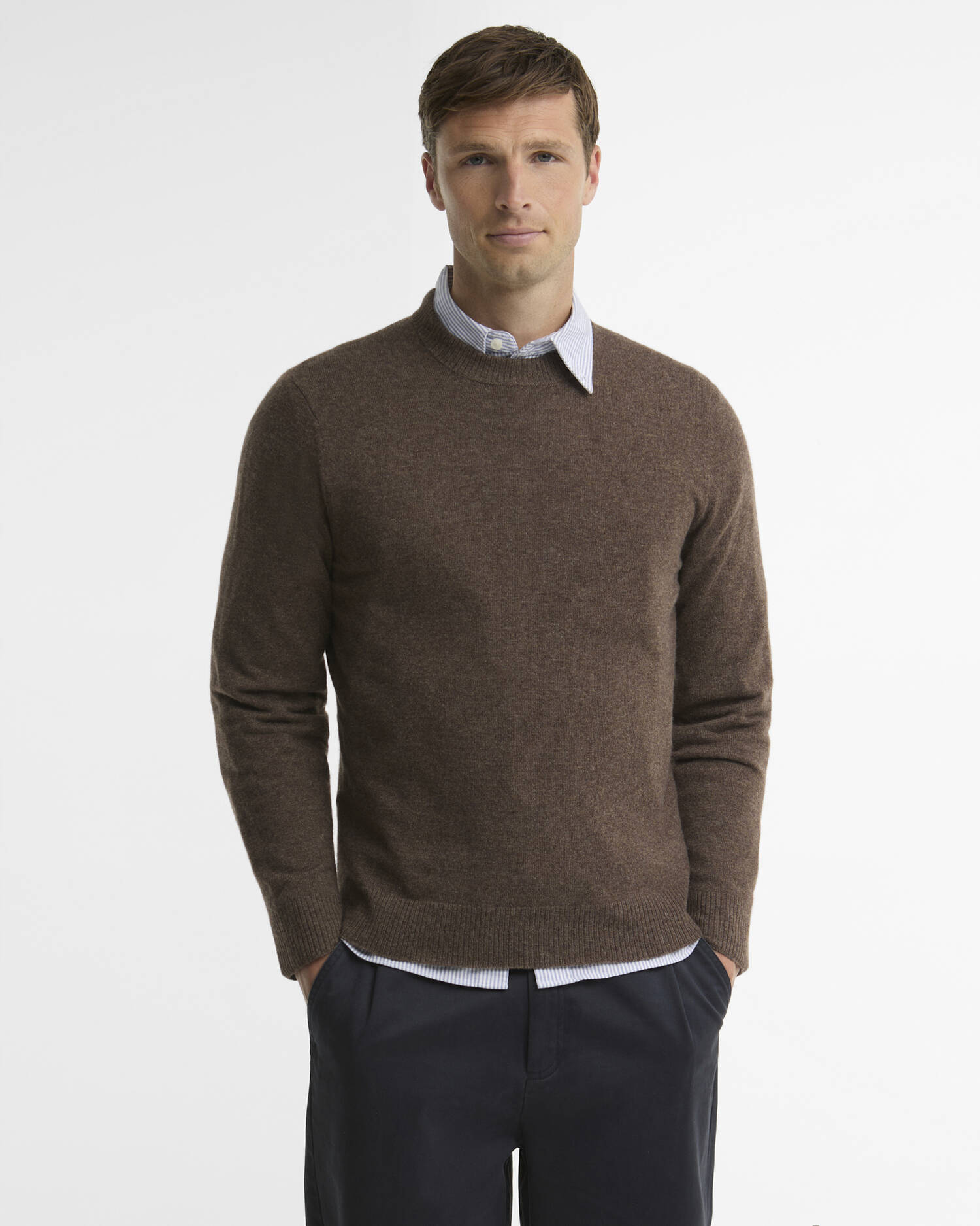 Maglione girocollo in puro cashmere Major Brown image number 0