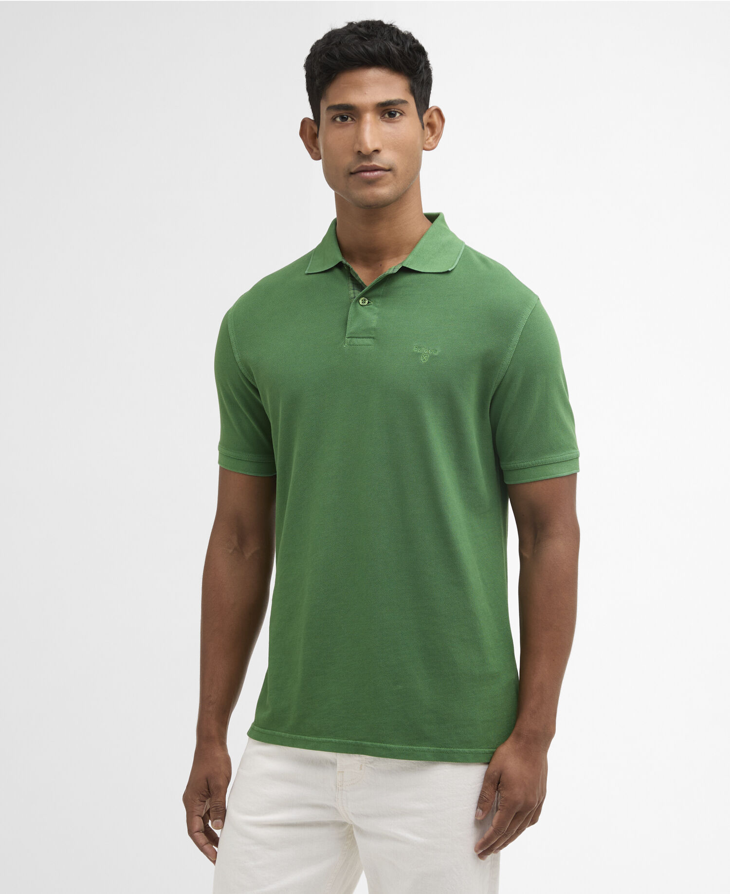 Washed Tartan Tailored Pique Polo Washed Green