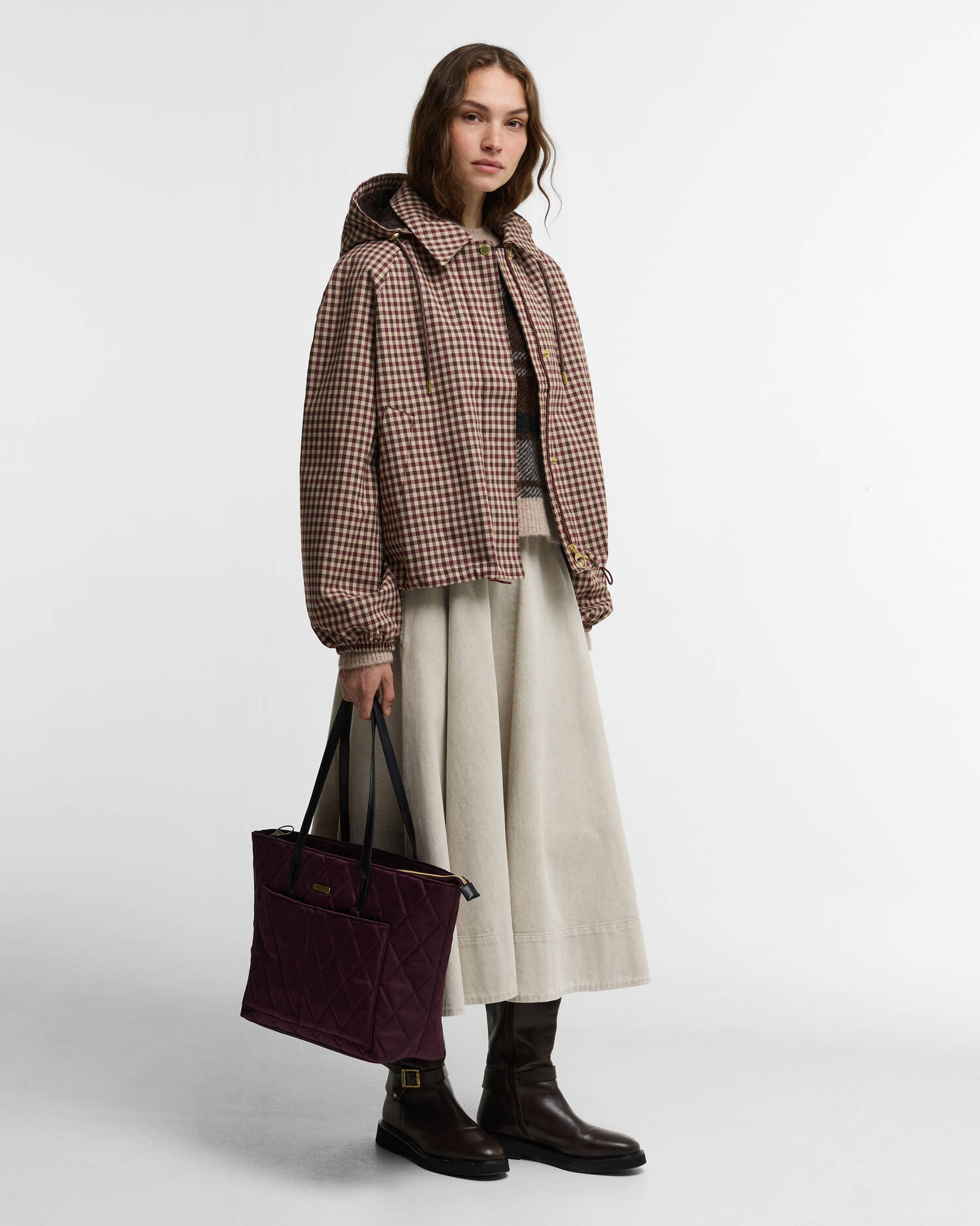 Jacke Audrey Showerproof Cranberry/Brown Gingham image number 1