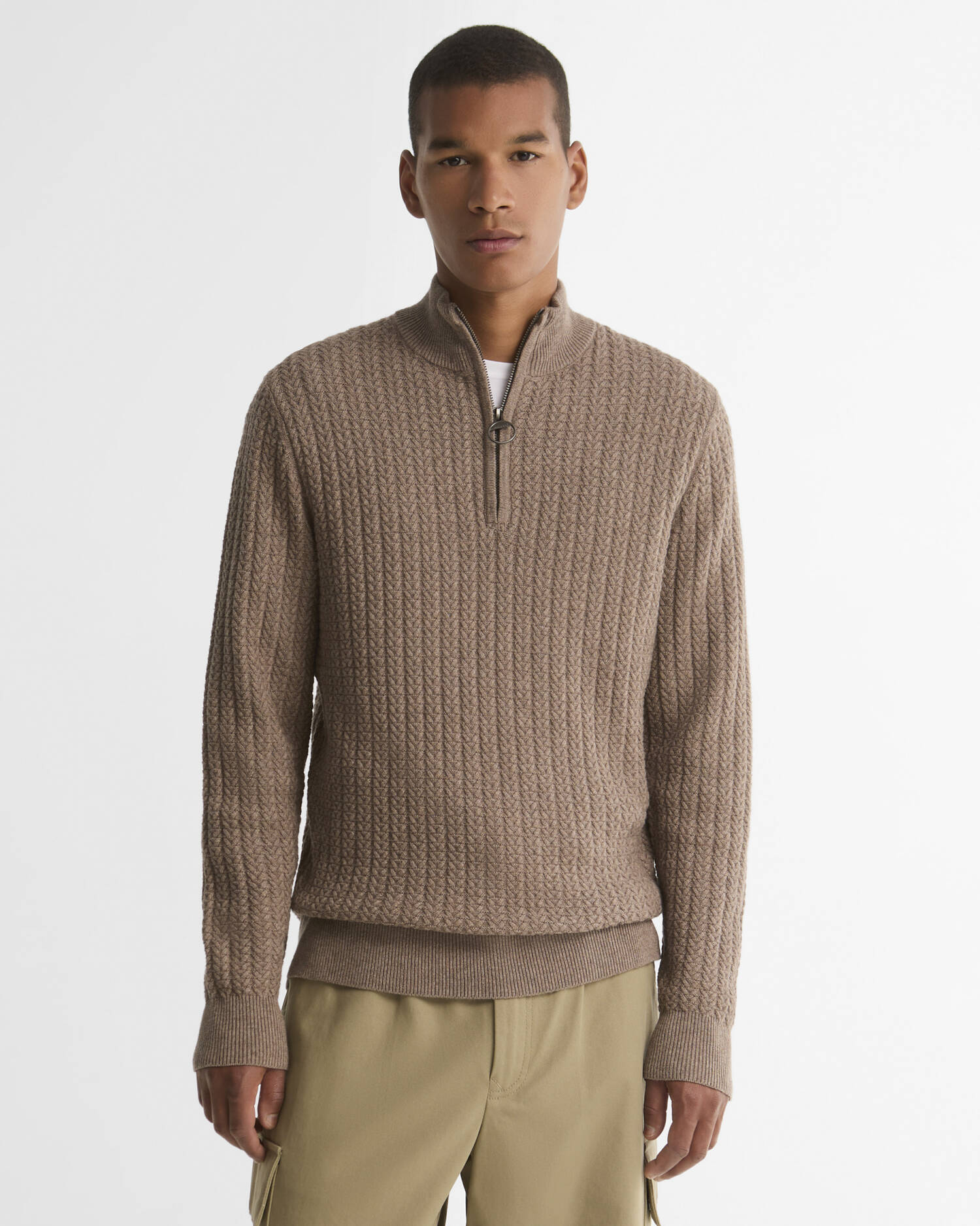 Barbour Pullover Herringbone Half-Zip Stone image number 0
