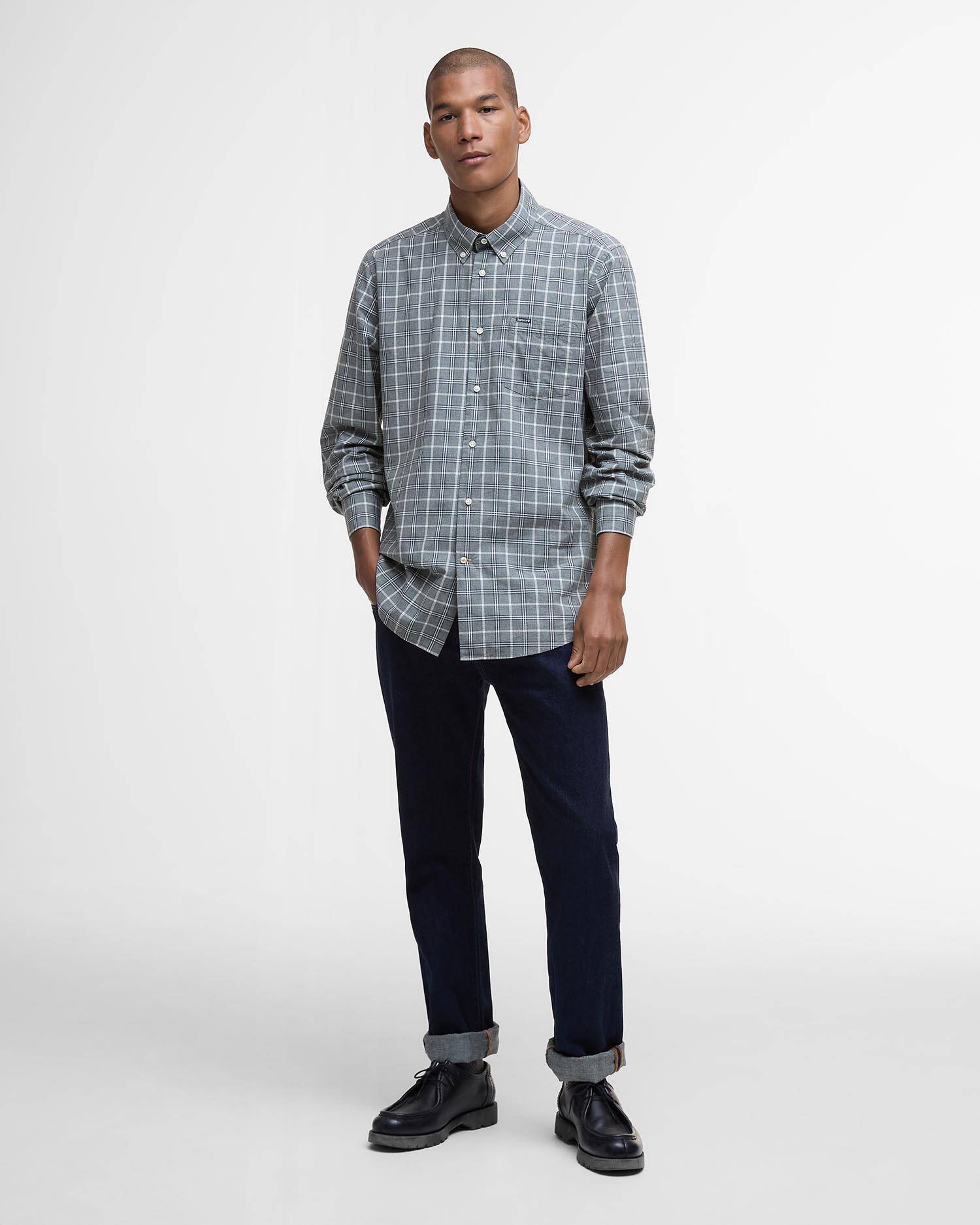 Bramham Checked Tailored Shirt Grey Marl image number 1