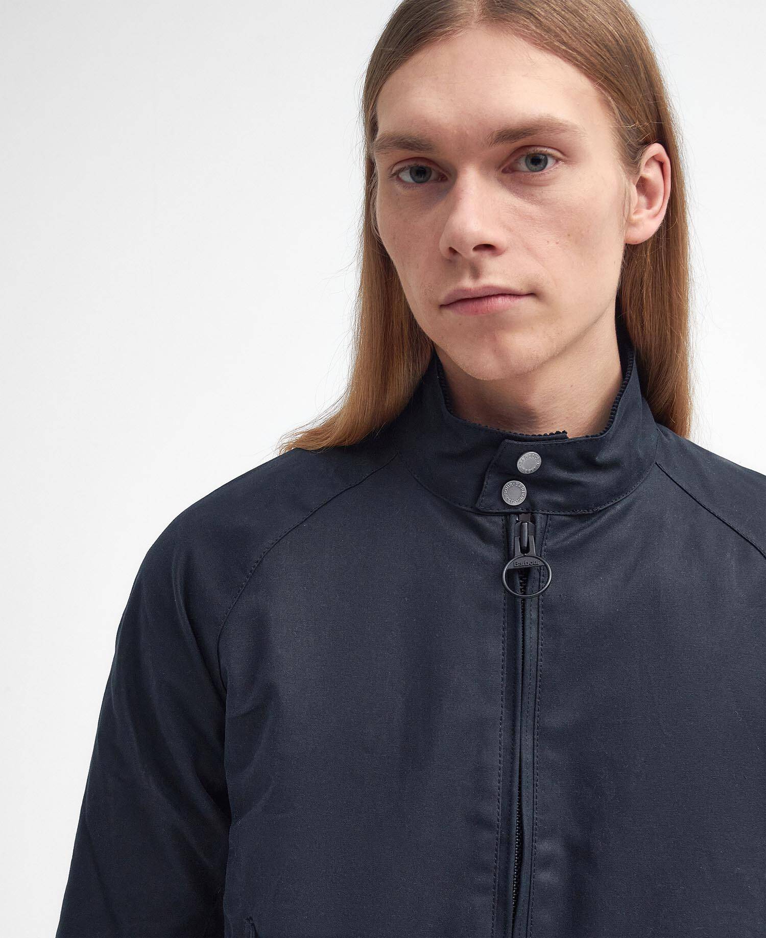 Barbour x Baracuta Porton Waxed Harrington Jacket Navy image number 3