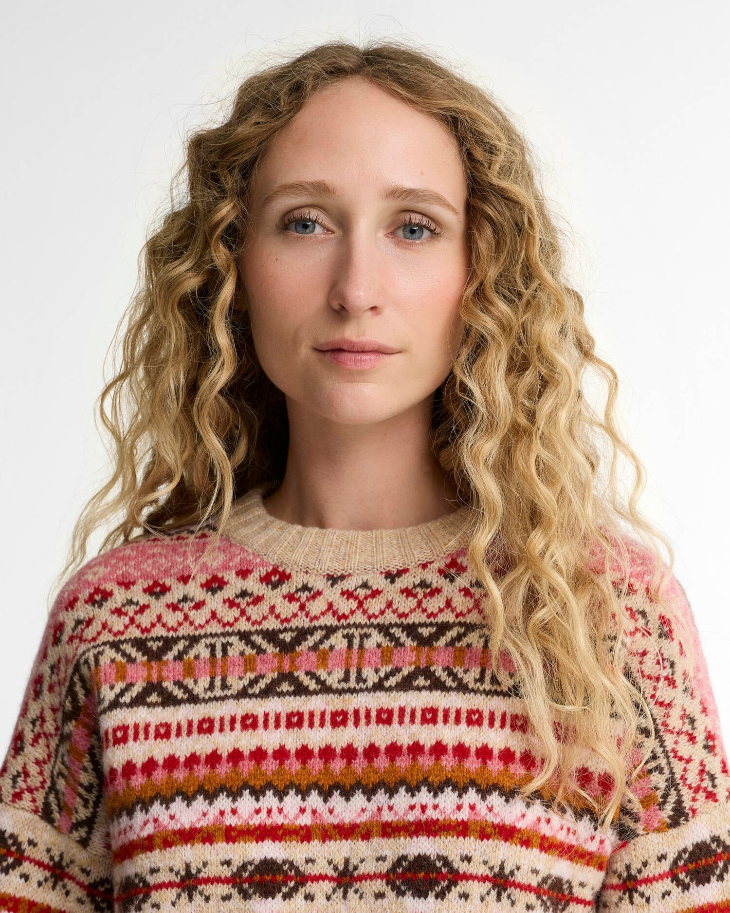 Scottish Made Overton Wool Cropped Crew Neck Jumper Raspberry Multi image number 3