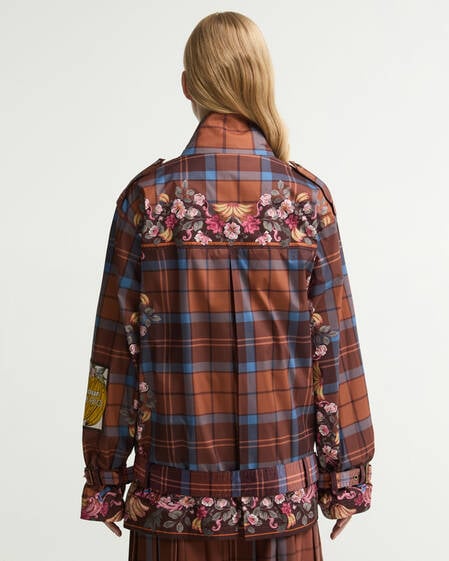 Barbour FARM Rio Petrea Belted Showerproof Jacket Tropical Tea Tartan/Banana Print