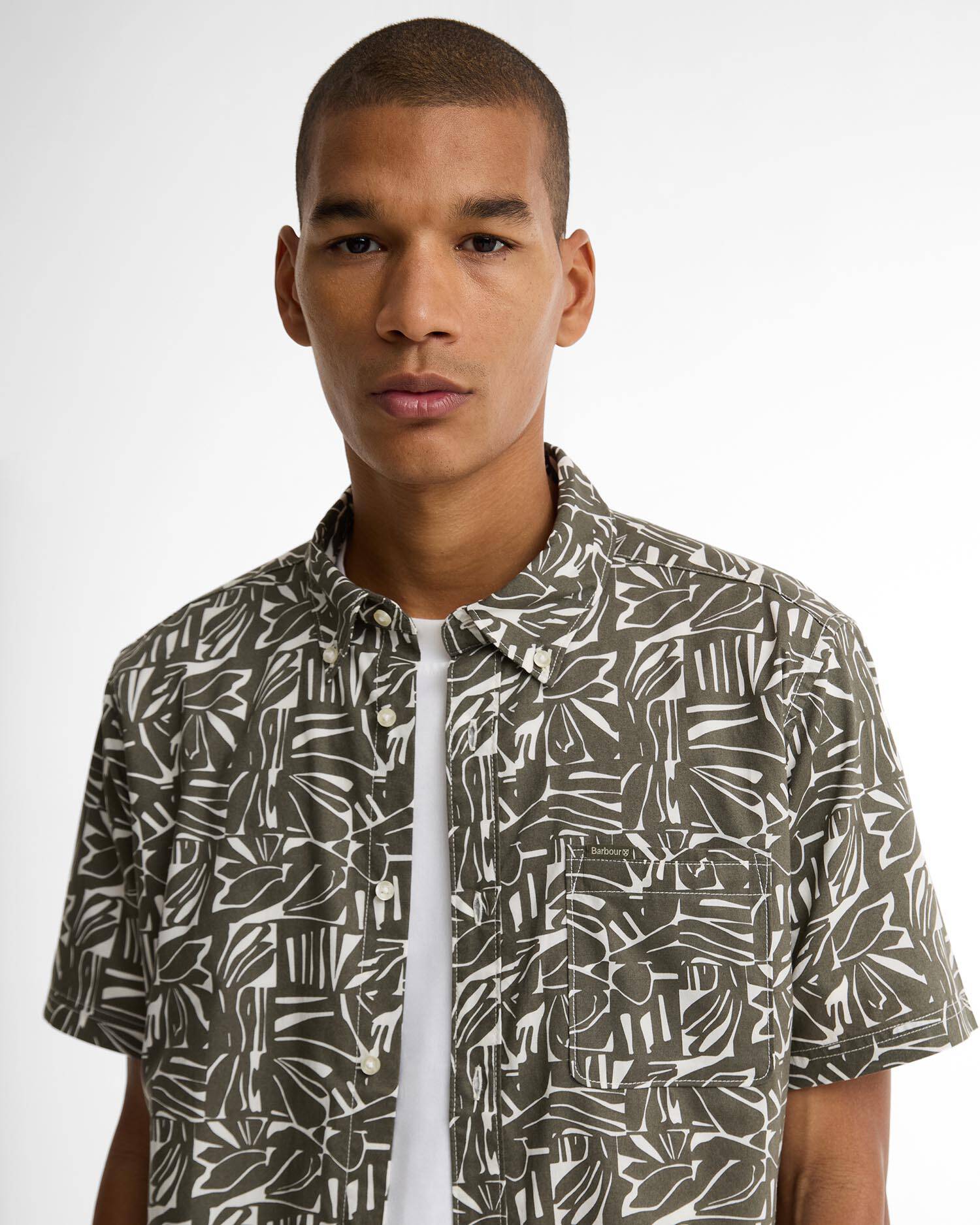 Orton Printed Tailored Short-Sleeved Shirt Olive image number 3
