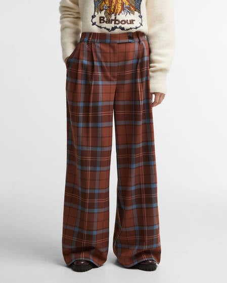 Barbour FARM Rio Allamanda Tartan Wide-Leg Trousers Tropical Tea