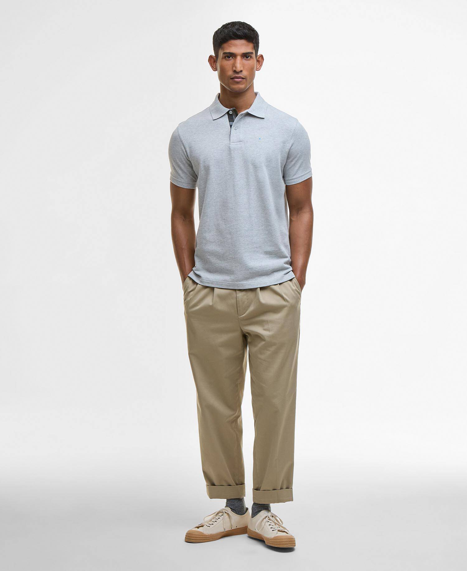 Poloshirt Tartan Pique Light Grey Marl/Fernwood image number 1