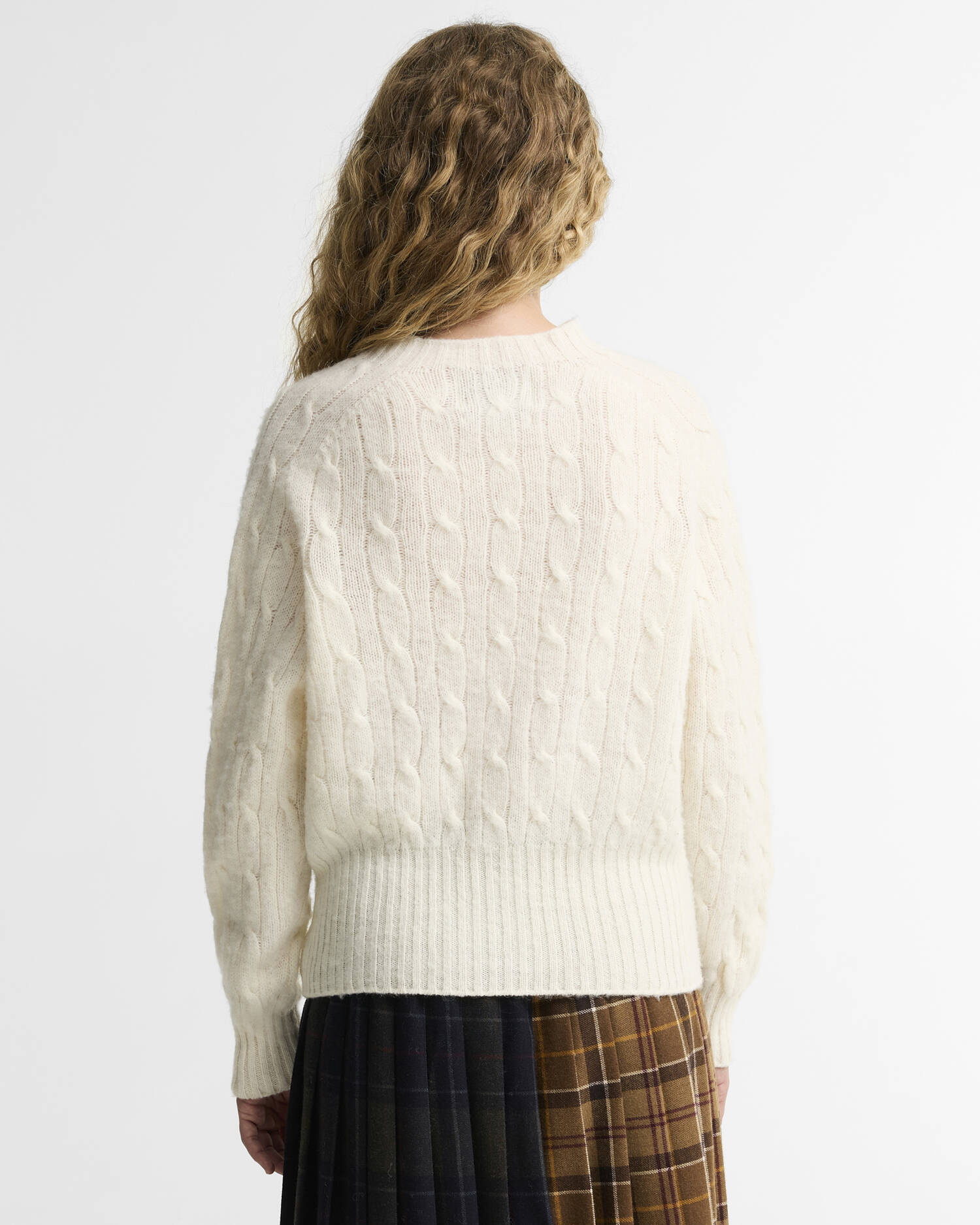 Scottish Made Havant Cable Knit Wool Jumper Ecru image number 2