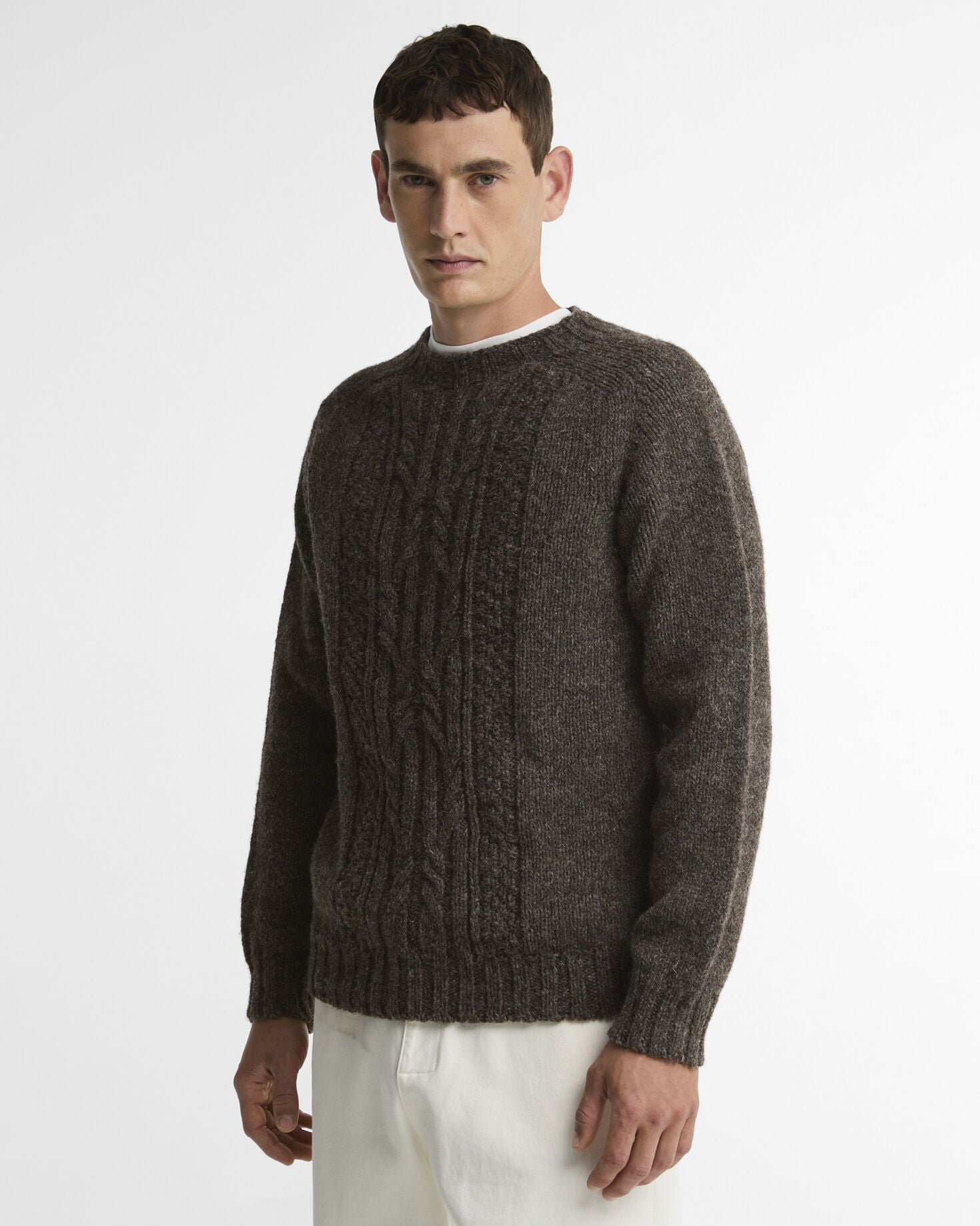 Scottish Made Natural Yarn Cable Knit Jumper Medium Brown