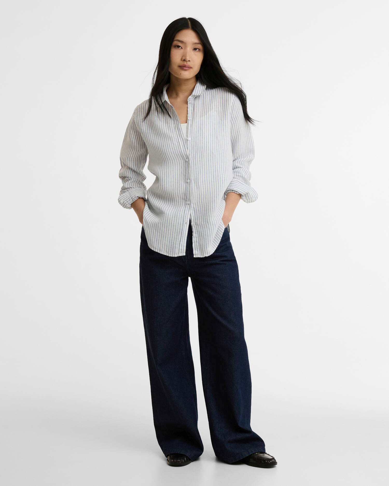 Bluse Marine Long-Sleeved Relaxed Chambray Stripe image number 1