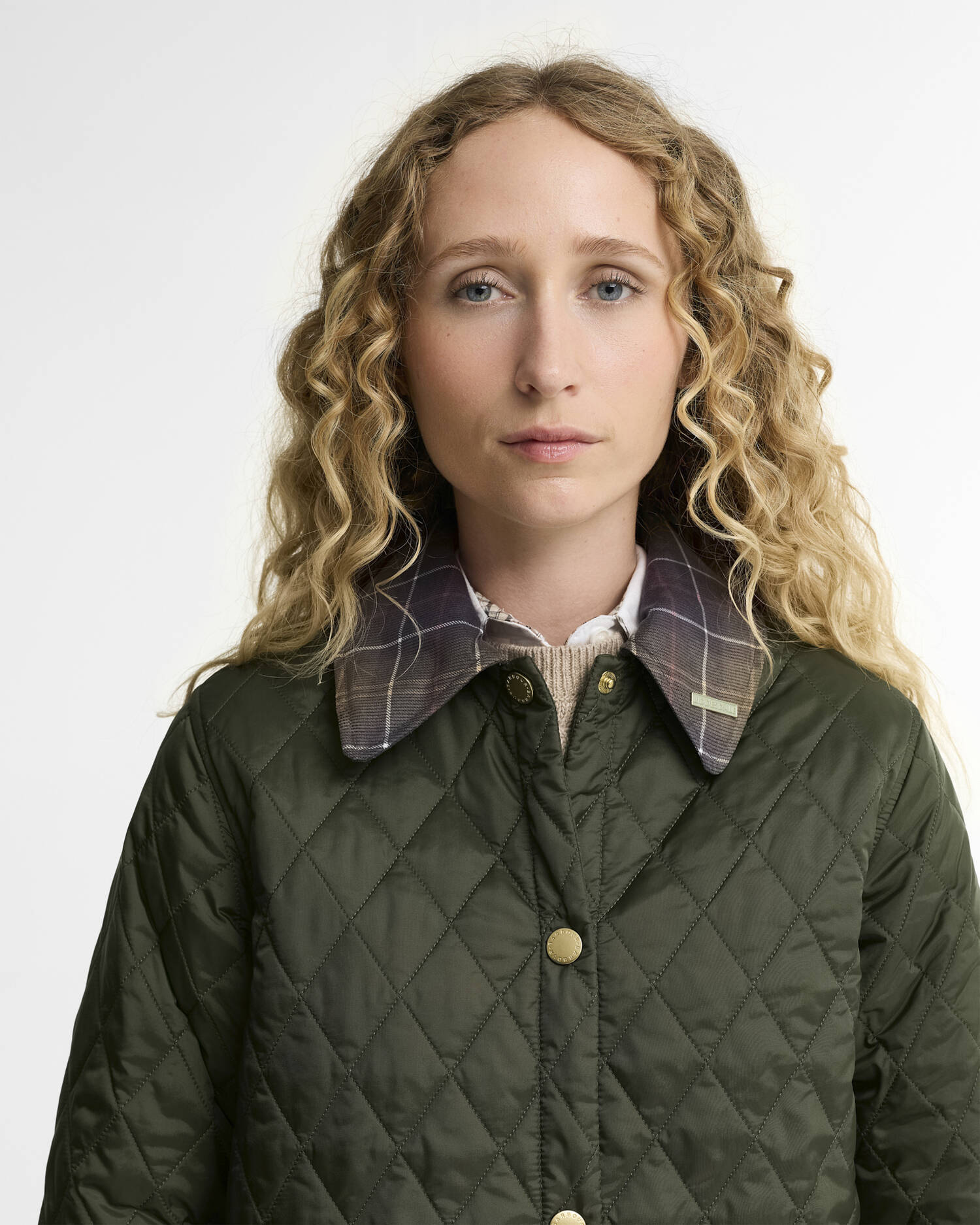 Giacca trapuntata Modern Liddesdale con colletto in tartan Icons Olive/Classic image number 3