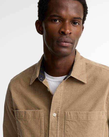 Camicia a coste sottili con maniche lunghe e taglio classico Washed Stone
