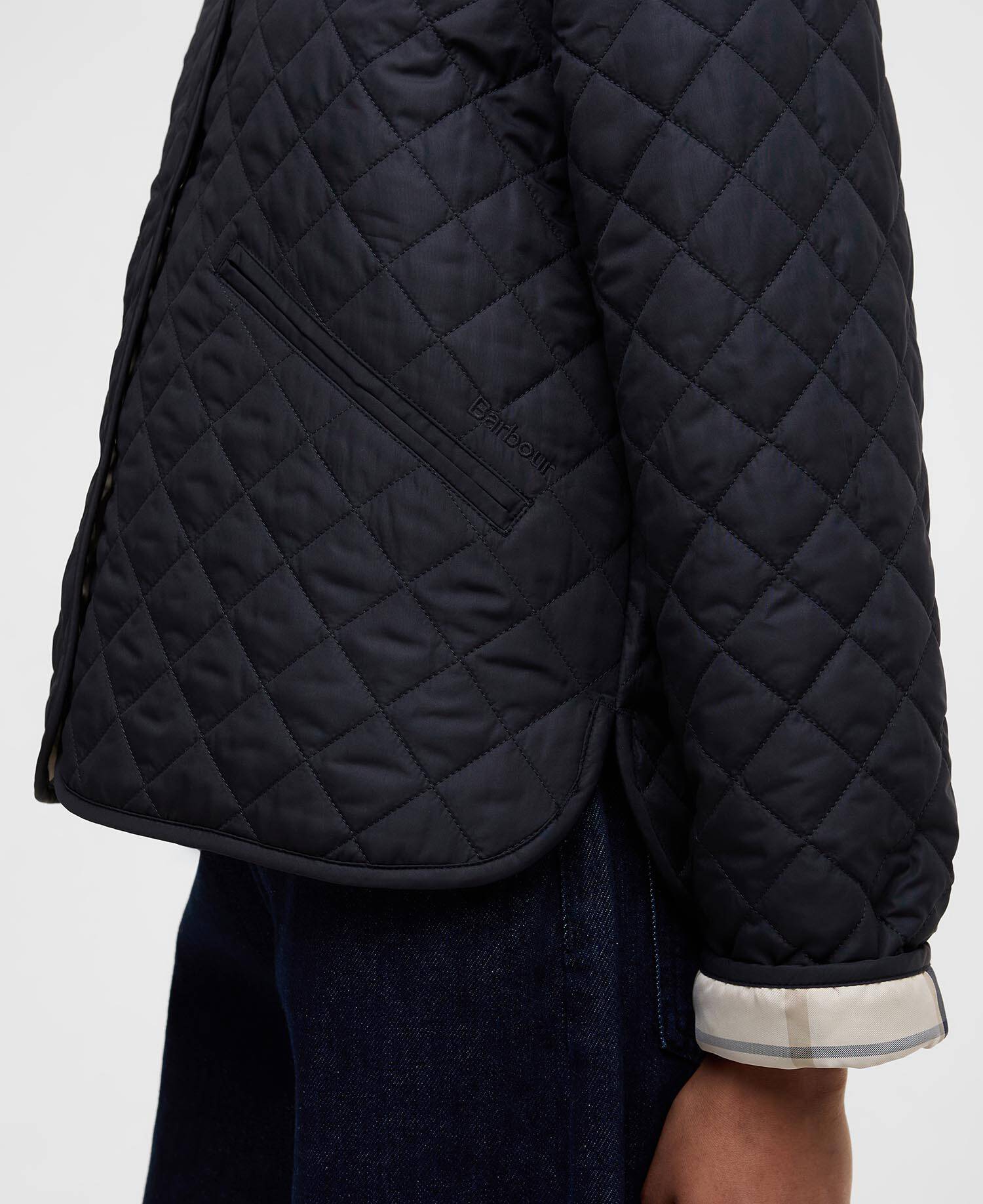 Cashel Collarless Quilted Jacket Dark Navy/Dress Navy Tartan image number 4