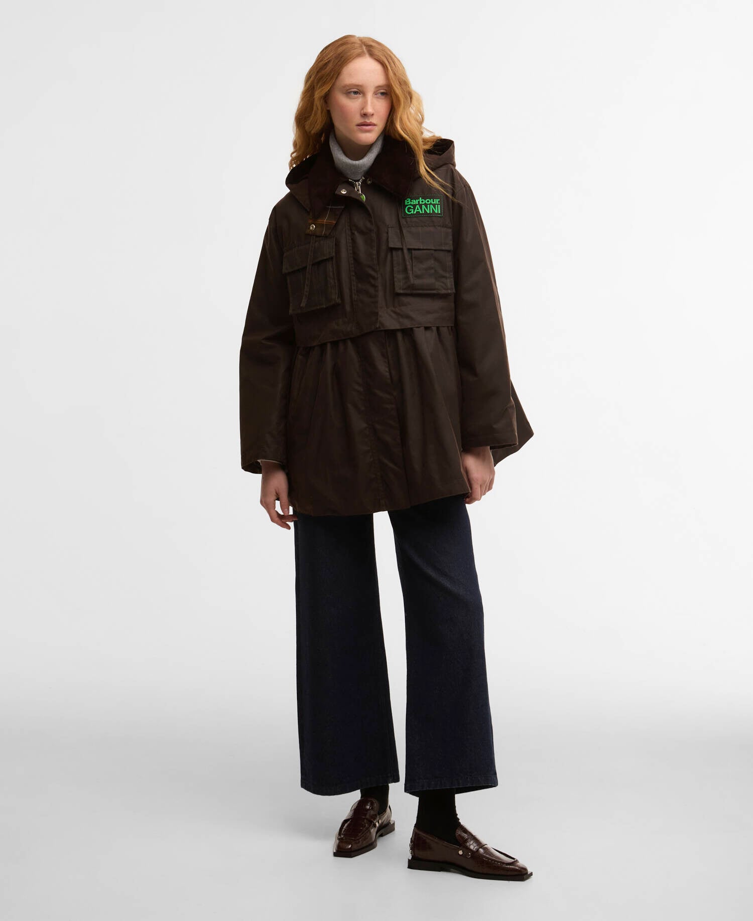Barbour x GANNI Peplum Waxed Jacket Rustic/Classic Tartan image number 1
