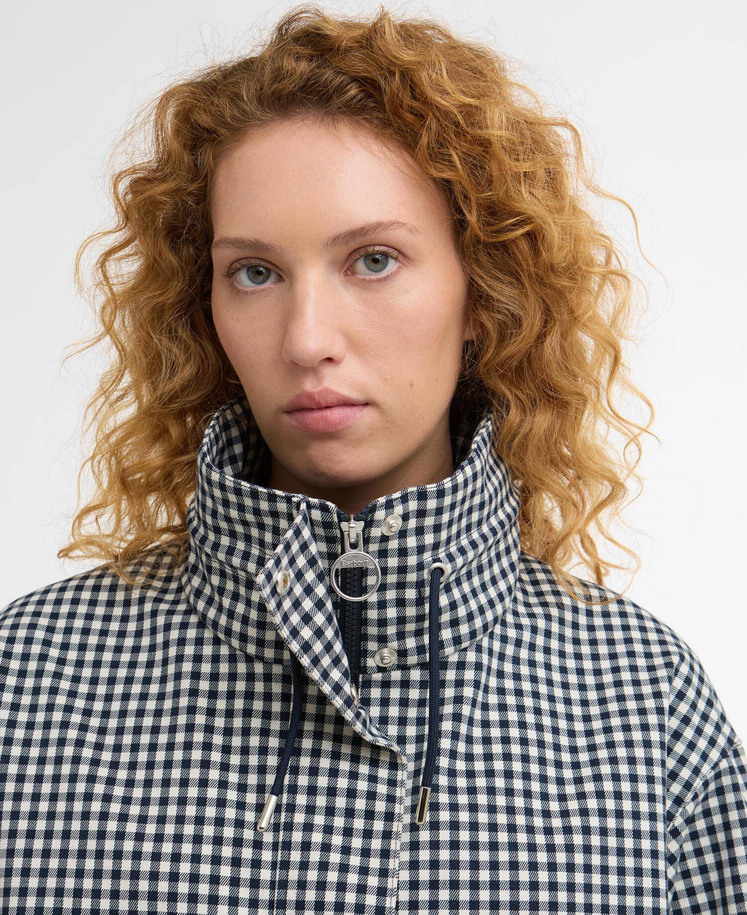 Bronwyn Gingham Funnel-Neck Showerproof Jacket Navy Gingham image number 3