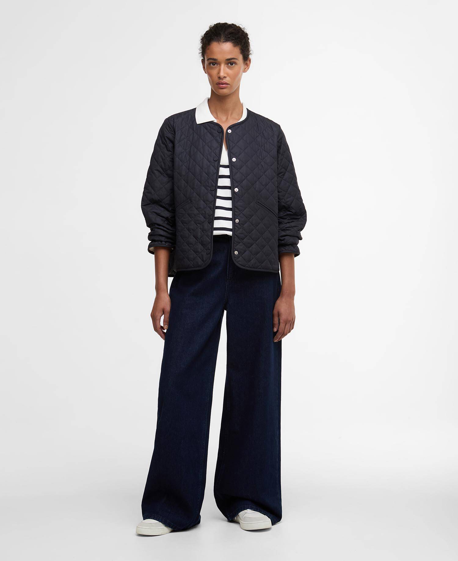 Cashel Collarless Quilted Jacket Dark Navy/Dress Navy Tartan image number 1