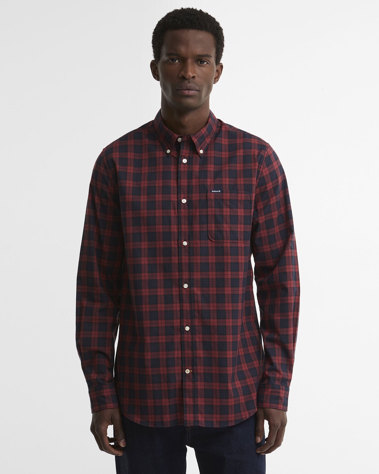 Windsor Tailored Checked Long-Sleeved Shirt Red