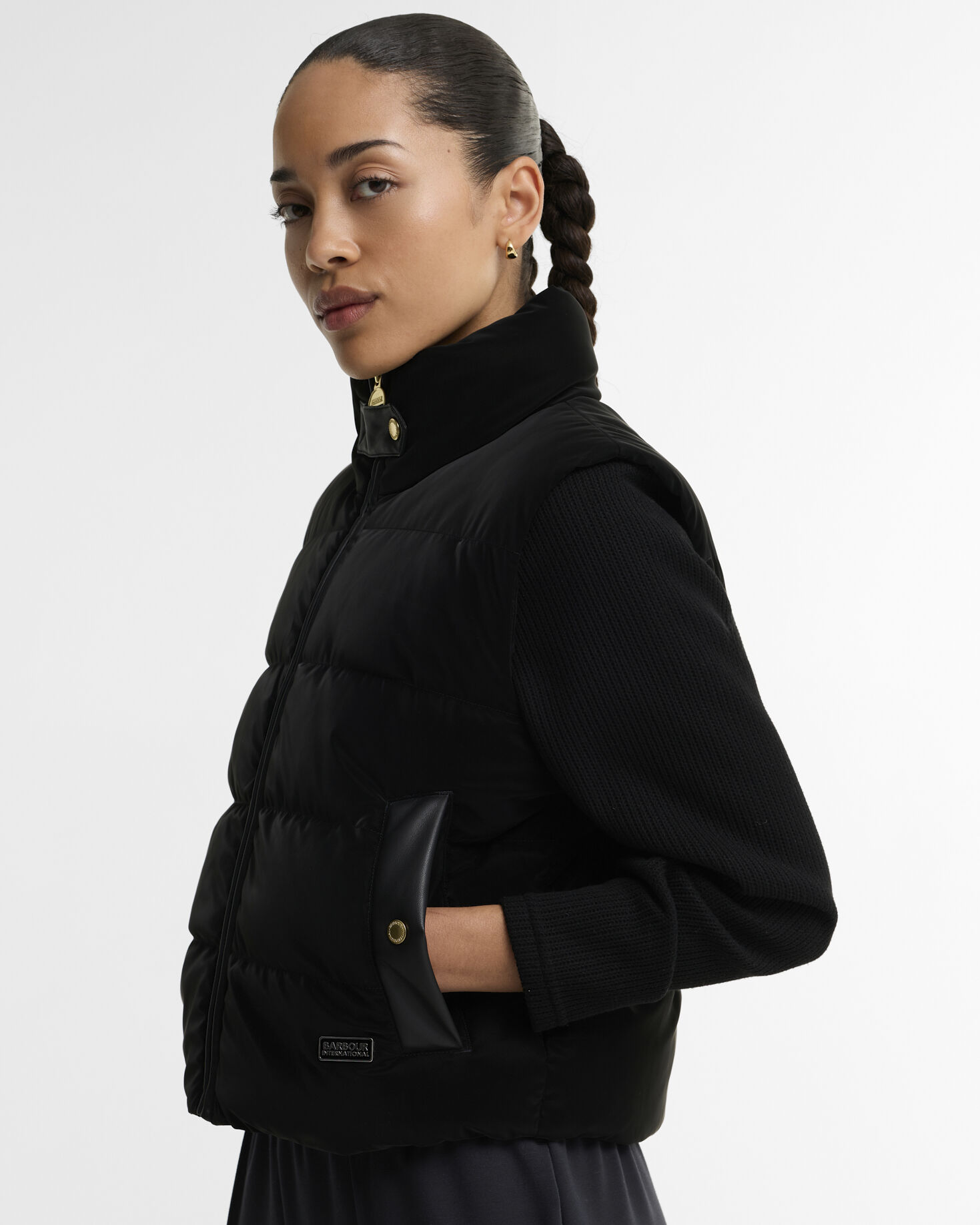 Balaton Faux-Velvet Quilted Sweatshirt Black