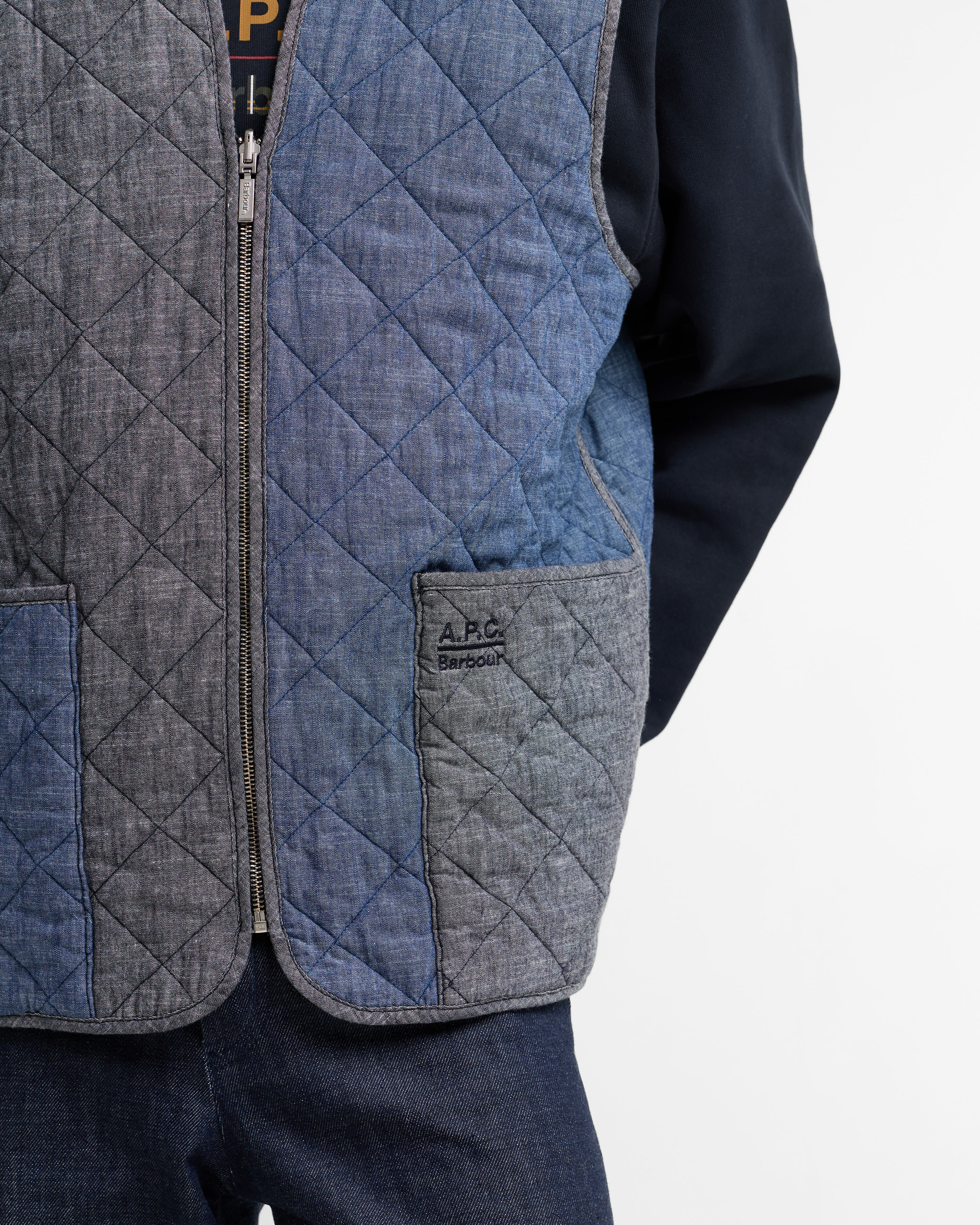 Gilet trapuntato con zip Barbour x A.P.C. Chambray
