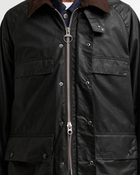 Barbour x A.P.C. Sugarlump Bedale Long Waxed Jacket Dark Sage