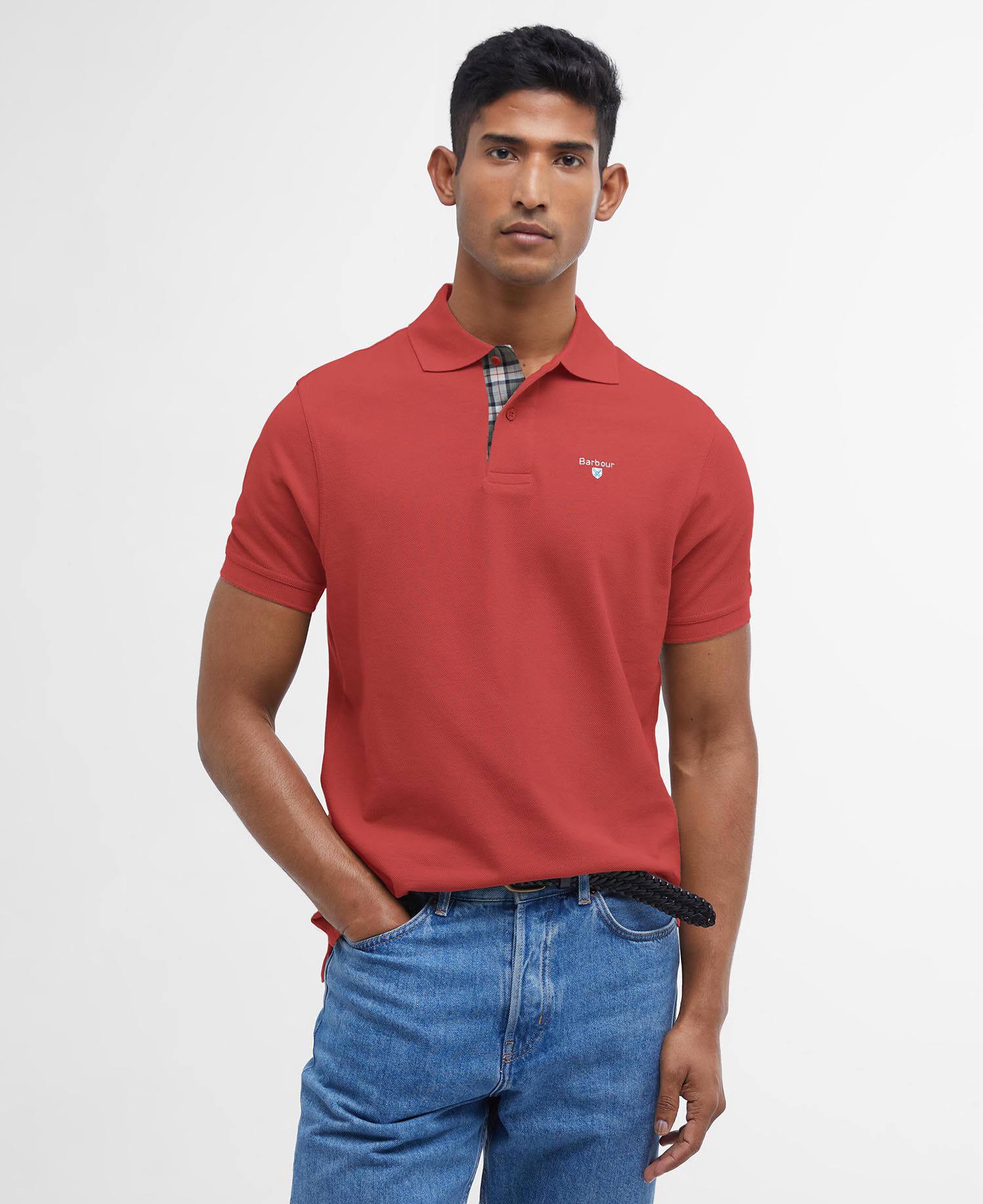 Polo in tartan e piqu&eacute; di cotone