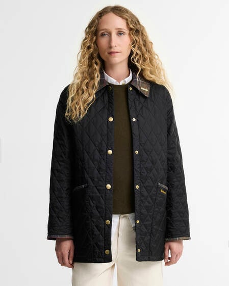 Giacca trapuntata Modern Liddesdale con colletto in tartan Icons Black/Classic