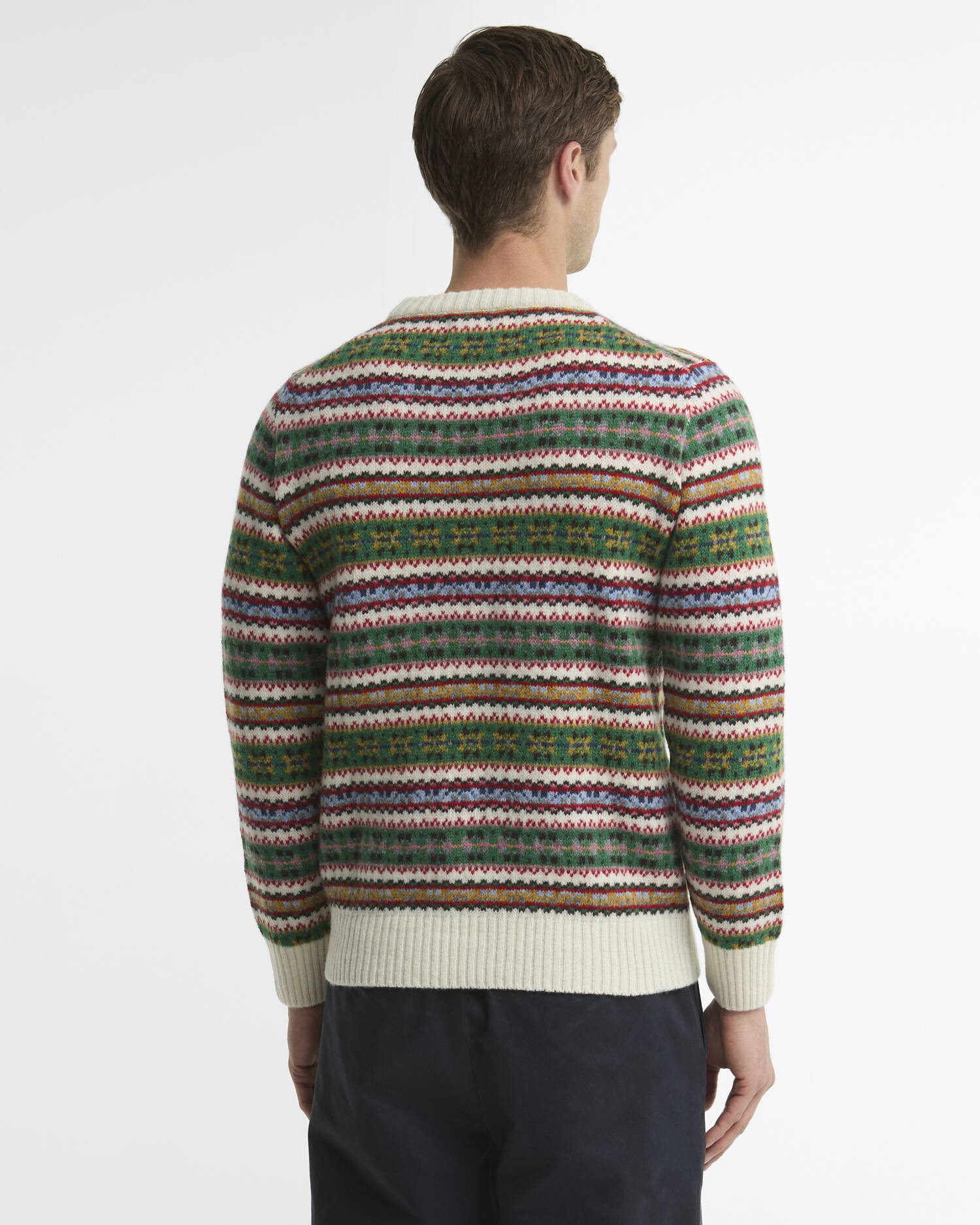Scottish Made Fair Isle Wool Crew Neck Jumper Whisper White image number 2