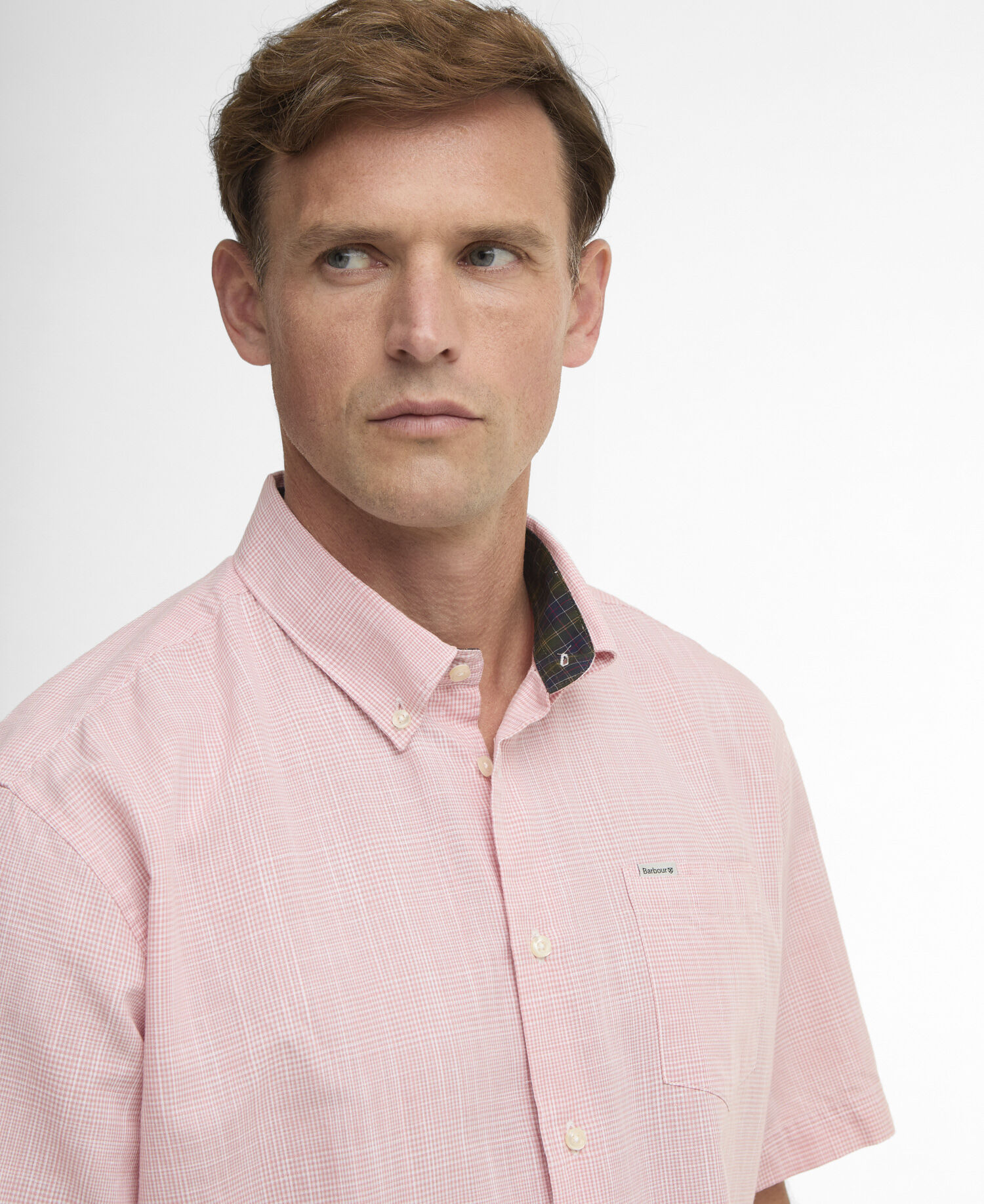 Camicia Fleming in misto lino a maniche corte dalla vestibilit&agrave; regular Pink