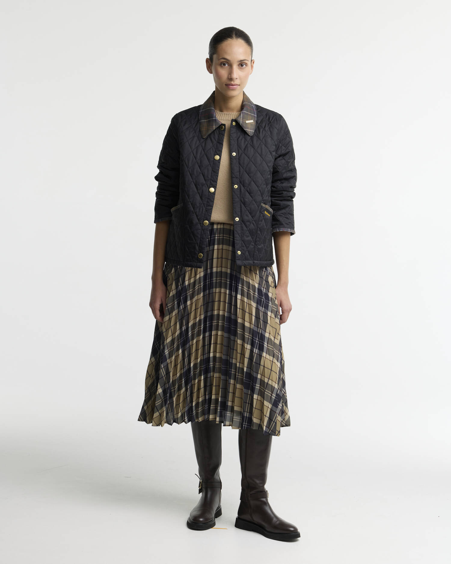 Barbour Steppjacke Icons Tartan Collar Cropped Liddesdale Black/Classic image number 1
