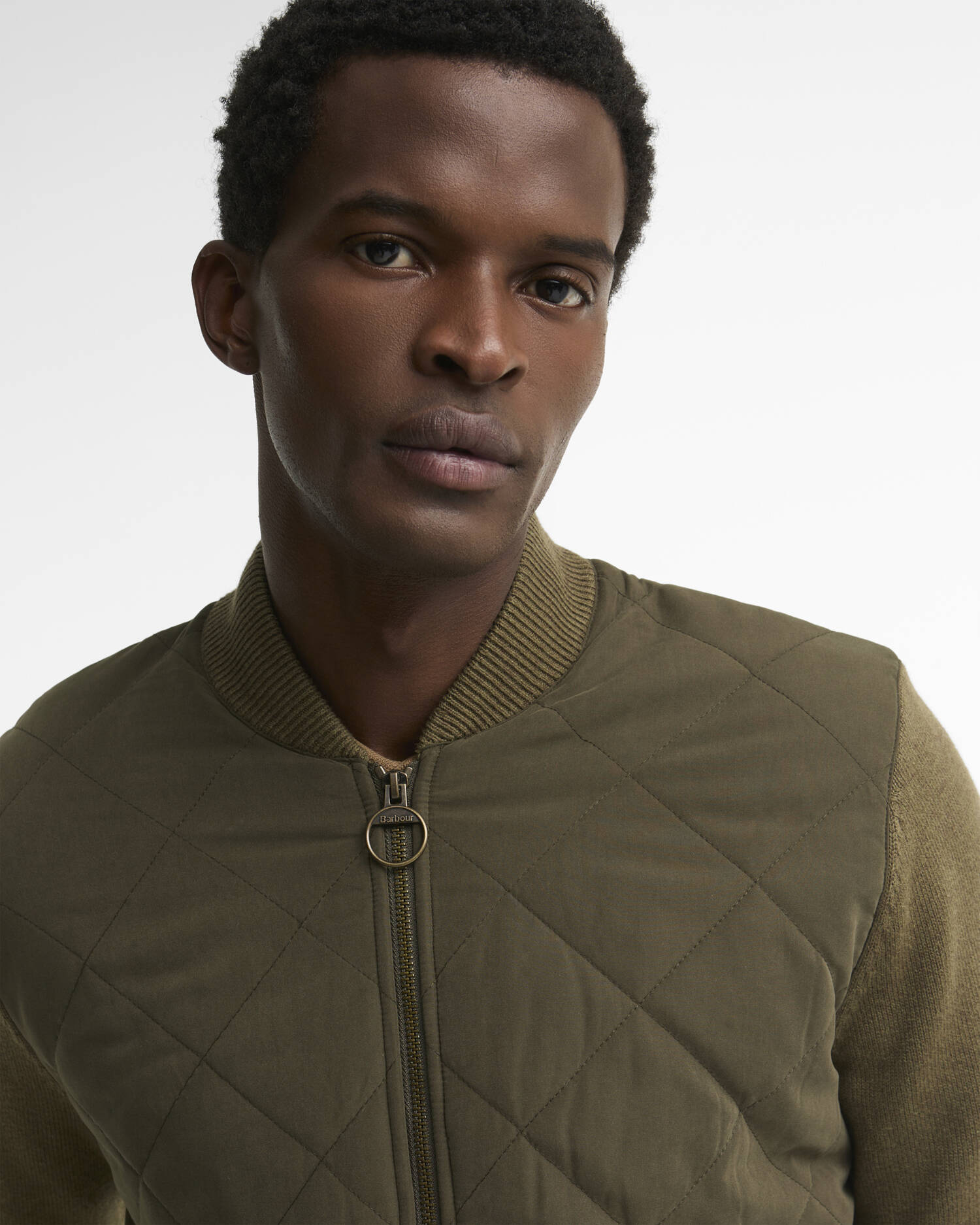 Quilted Front Zip-Up Jacket Olive image number 3