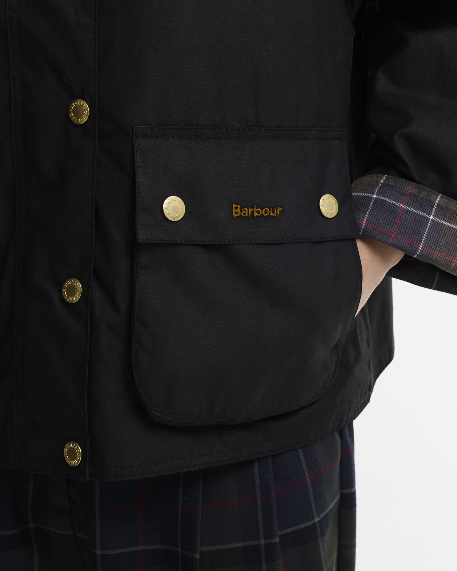 Icons Tartan Collar Spey Waxed Jacket Black/Classic