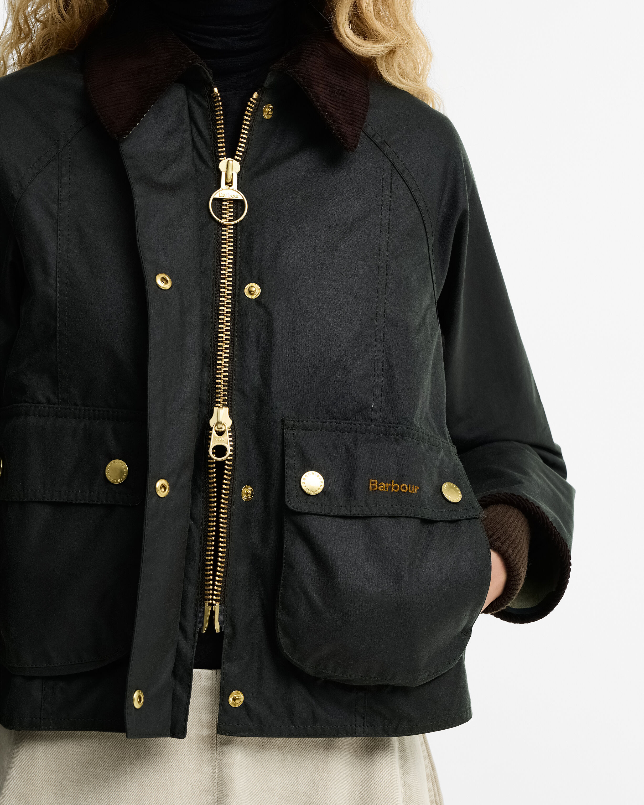 Cropped Beadnell Waxed Jacket Sage-Ancient
