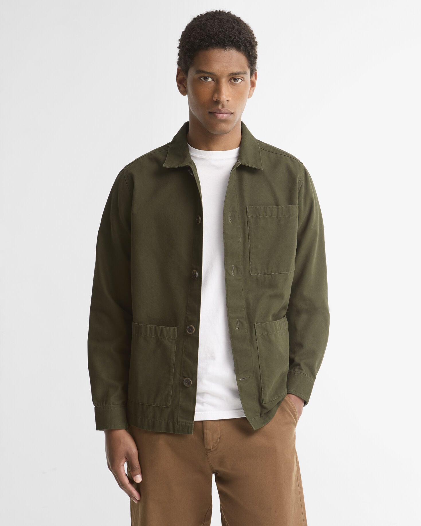 Tartan Trimmed Washed Overshirt Mushroom