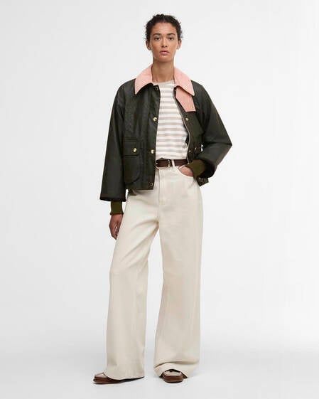 Cropped Beadnell Waxed Jacket Archive Olive/Ancient/Gardenia