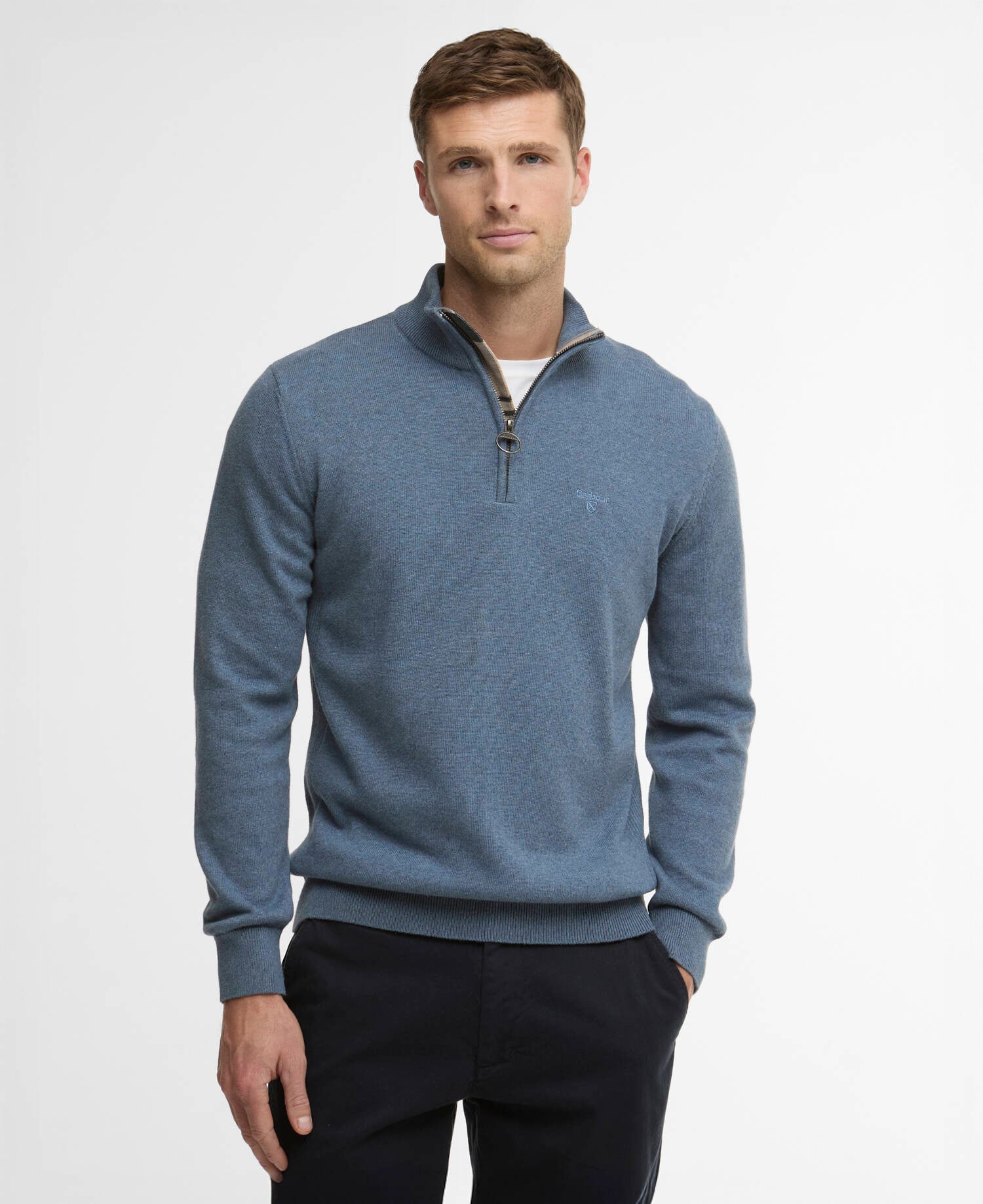 Cotton Quarter-Zip Jumper Dusk Blue image number 0