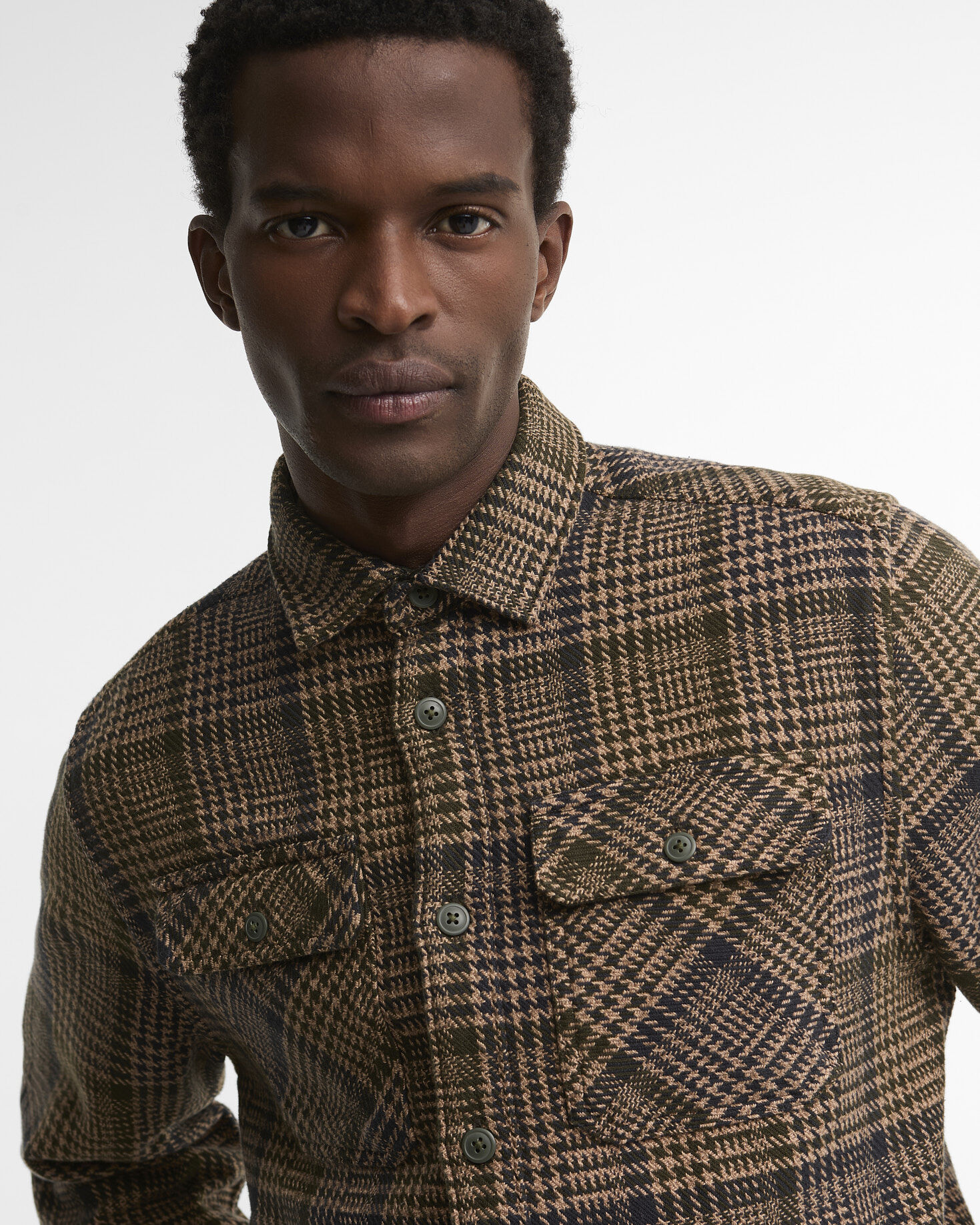 Barbour Hemd Millom Houndstooth Relaxed Fit Olive