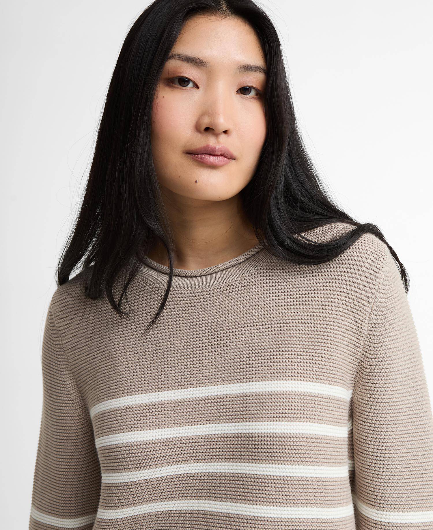 Hinton Striped Crew Neck Jumper Light Sand Stripe image number 3