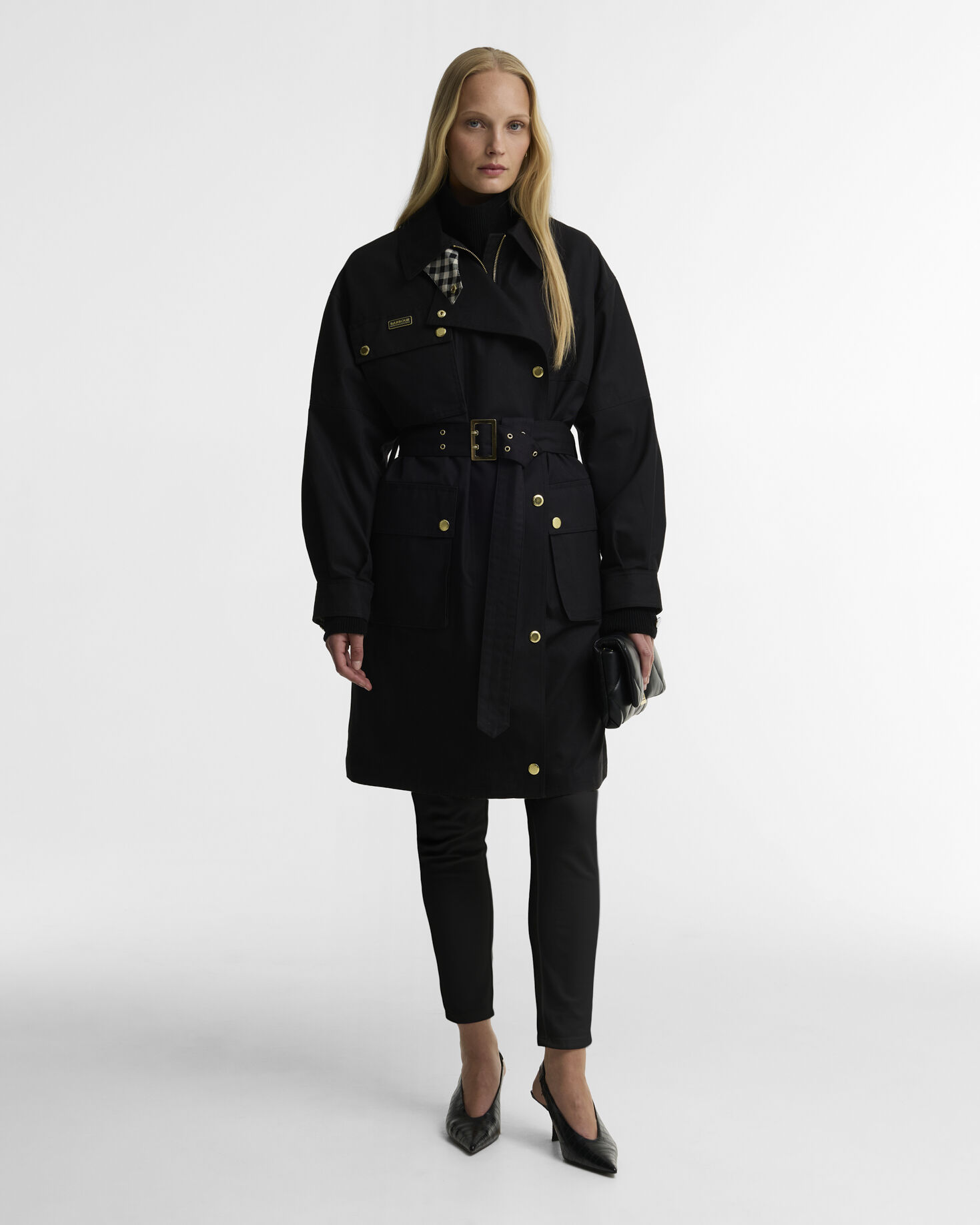 Gea Showerproof Trench Coat Black/Northumberland Check