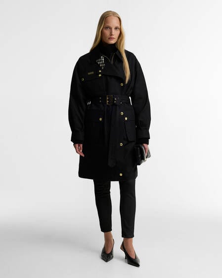 Gea Showerproof Trench Coat Black/Northumberland Check
