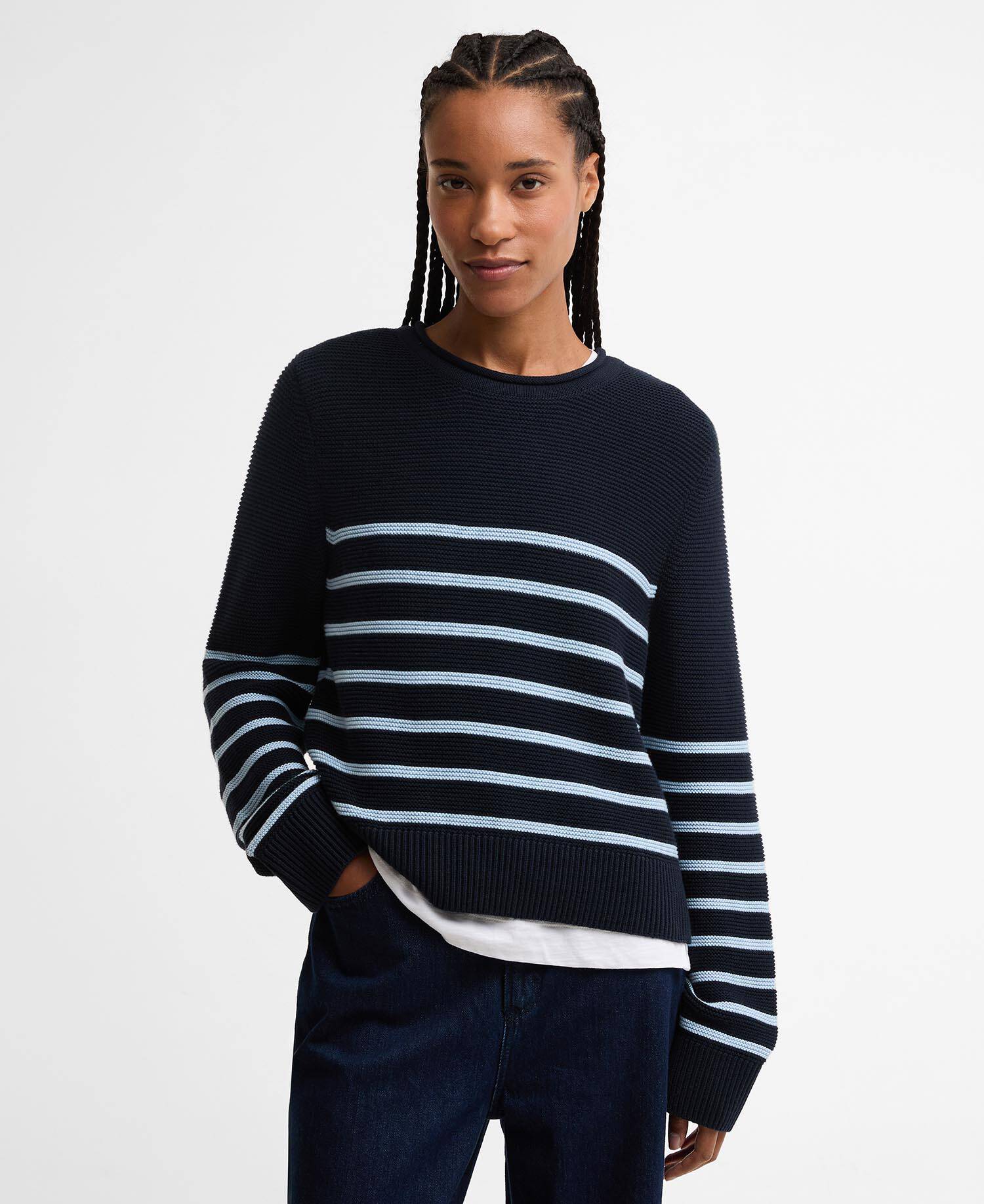Hinton Striped Crew Neck Jumper Dark Navy Stripe image number 0